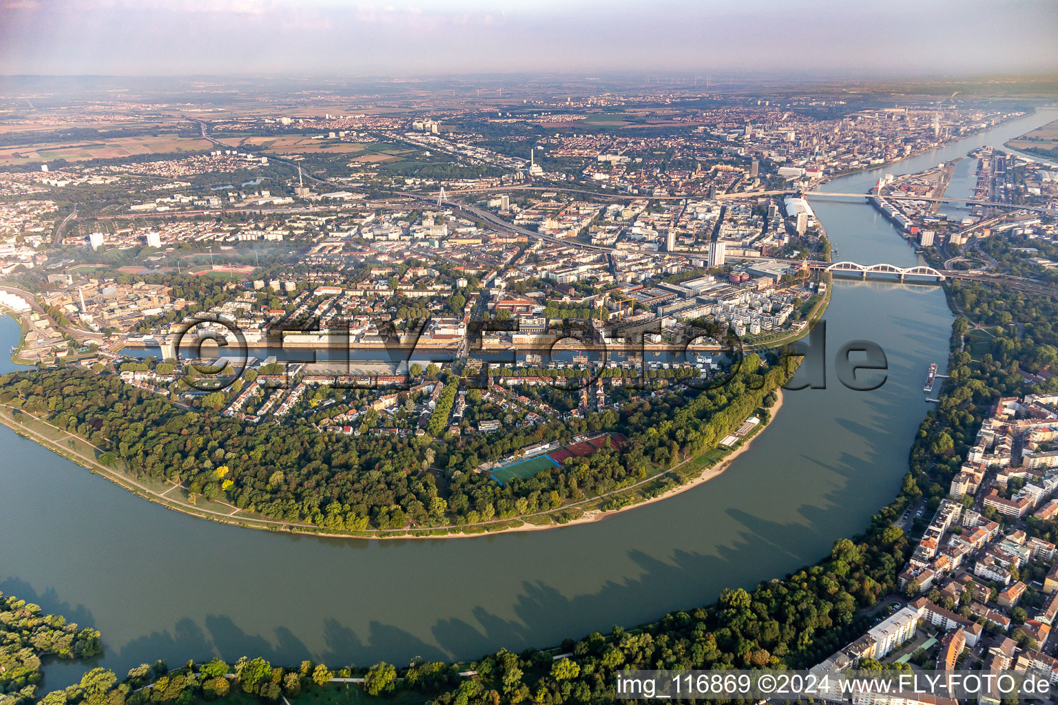 Parkinsel Stadtpark am Rhein with tents of the Festival of German Film Ludwigshafen in the district Süd in Ludwigshafen am Rhein in the state Rhineland-Palatinate, Germany