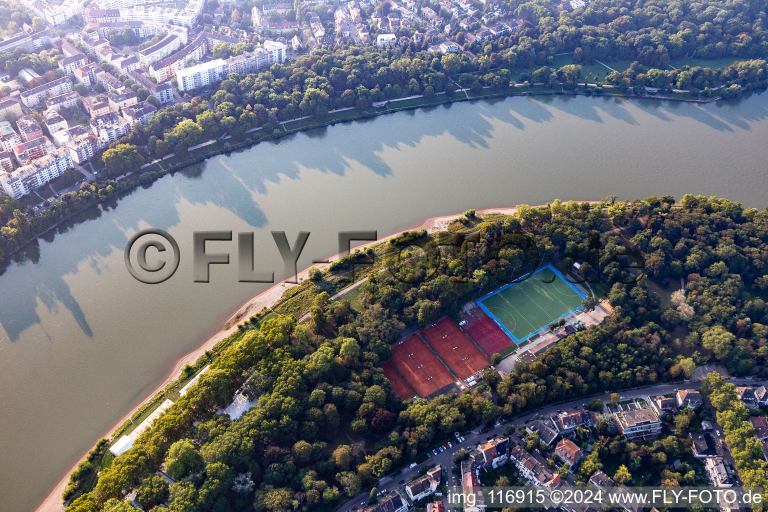 Ensemble of sports grounds of Turn and Fechtclub 1861 eV auf of Parkinsel in Ludwigshafen am Rhein in the state Rhineland-Palatinate, Germany