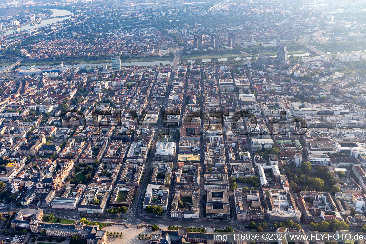 Inner city area with square-blocks in Mannheim in the state Baden-Wurttemberg, Germany