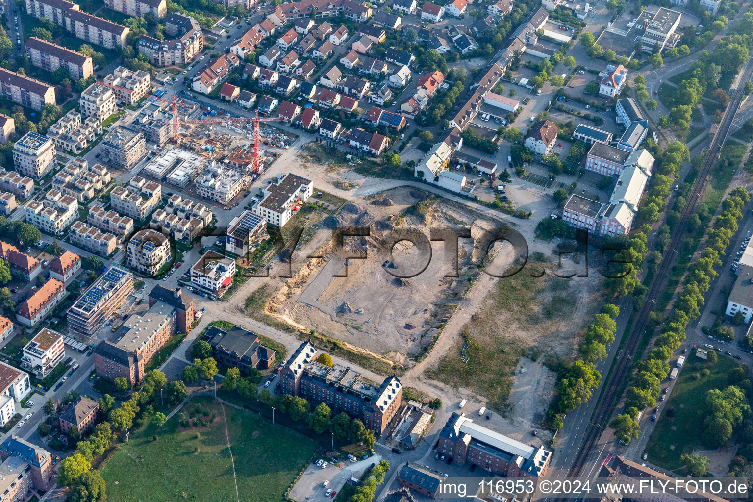 Aerial photograpy of Homerun, former Turley US Barracks in the district Neckarstadt-Ost in Mannheim in the state Baden-Wuerttemberg, Germany