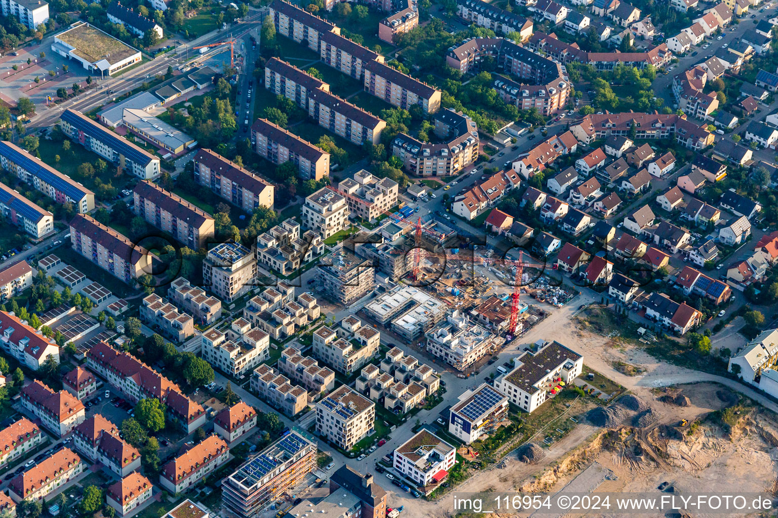 Aerial photograpy of District Neckarstadt-Ost in Mannheim in the state Baden-Wuerttemberg, Germany