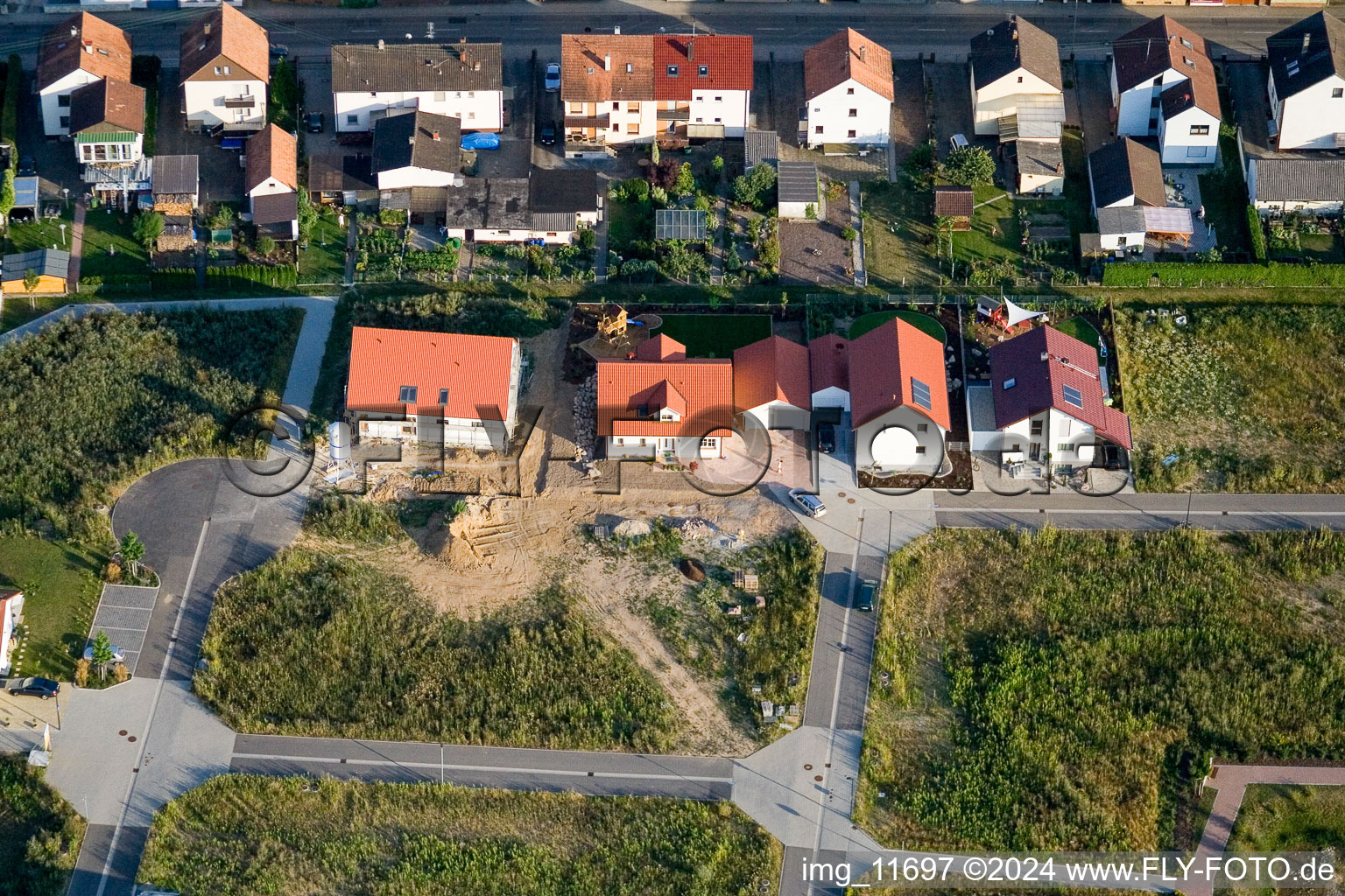 Aerial view of New development area Am Höhenweg in Kandel in the state Rhineland-Palatinate, Germany