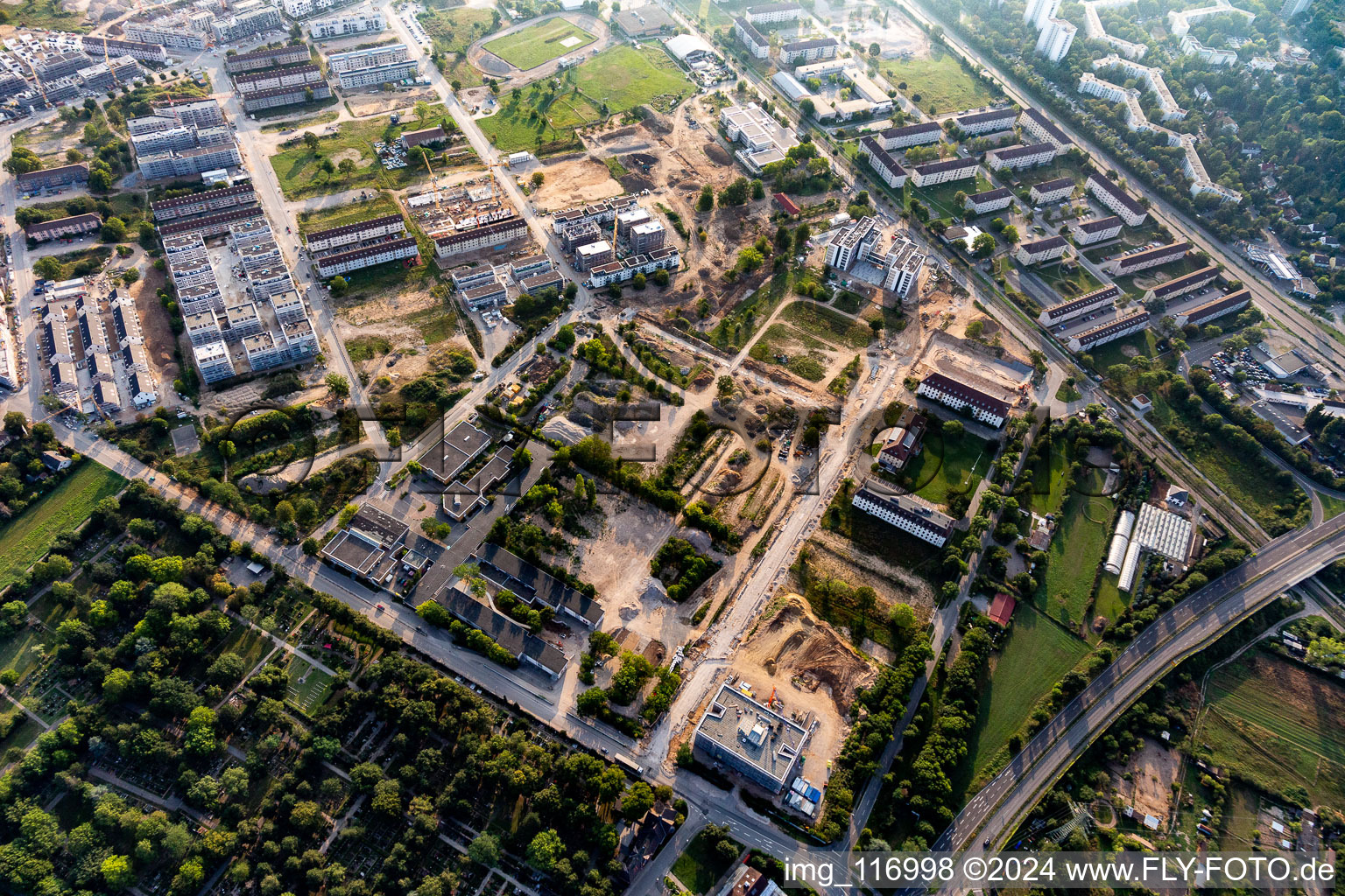 Construction site for the renovation and reconstruction of the building complex of the former military barracks in the district Kaefertal in Mannheim in the state Baden-Wurttemberg, Germany