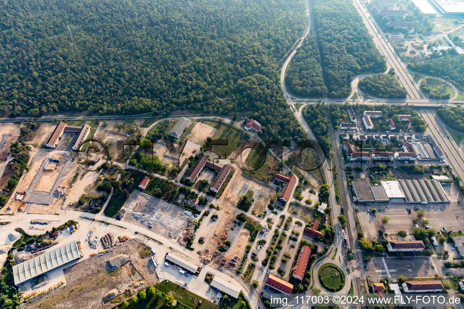 Aerial view of Site of the former SULLIVAN US barracks at Käfertaler Wald in the district Käfertal in Mannheim in the state Baden-Wuerttemberg, Germany