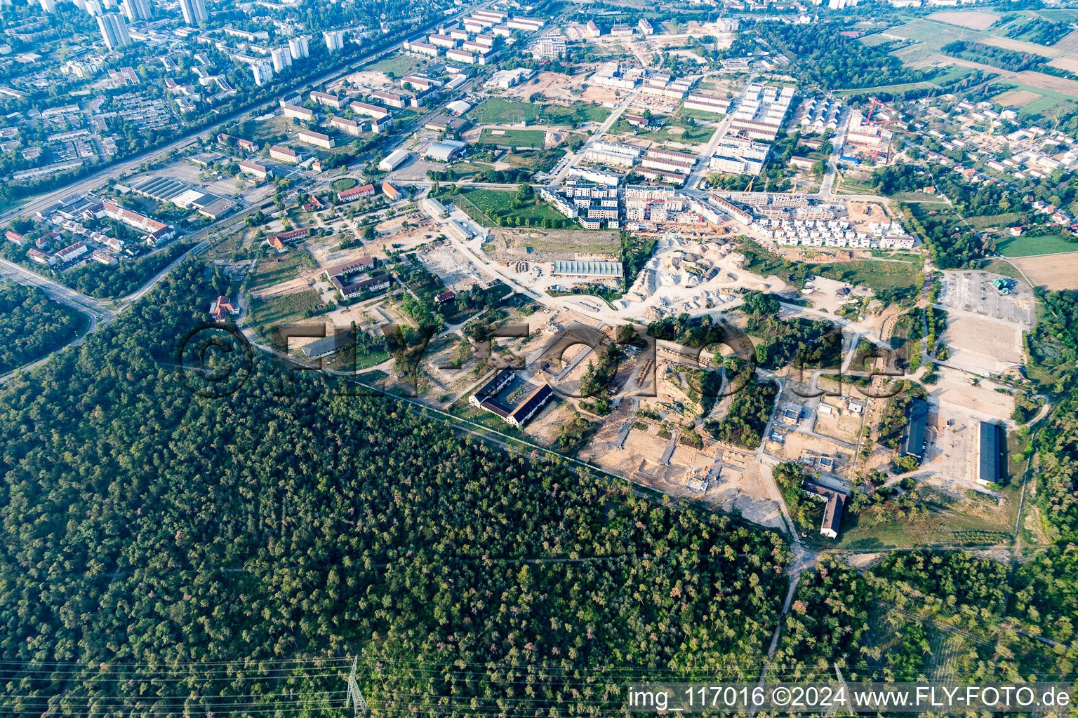 Construction site for the renovation and reconstruction of the former US-military barracks SULLIVAN on Kaefertal Forest in Mannheim in the state Baden-Wurttemberg, Germany