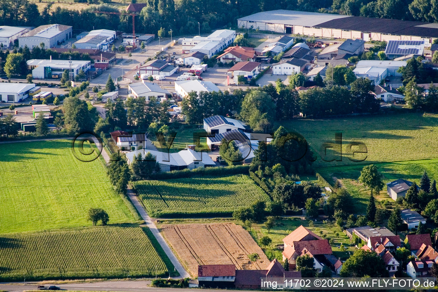 Aerial view of In the Rötzwiesen, Hof Fam. Kerth in the district Minderslachen in Kandel in the state Rhineland-Palatinate, Germany