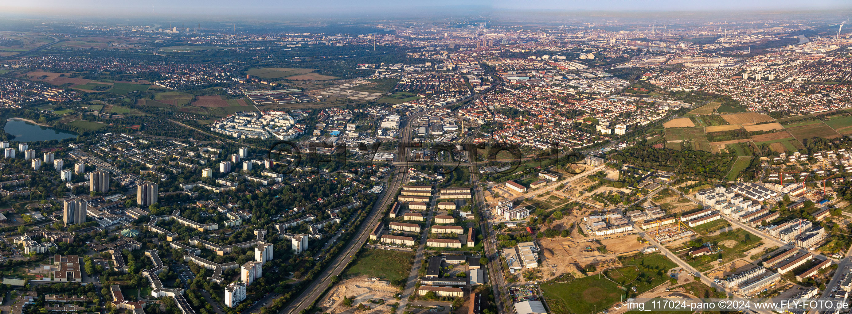 City area with outside districts and inner city area in Mannheim in the state Baden-Wurttemberg, Germany