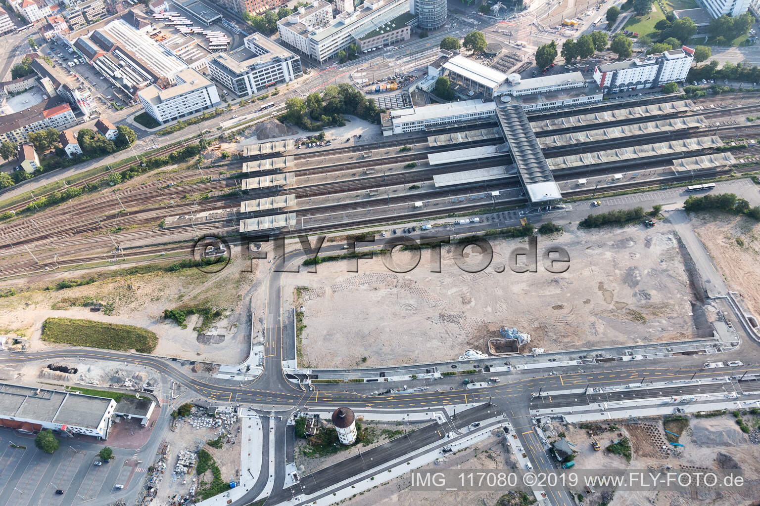 Aerial view of Central Station in the district Bergheim in Heidelberg in the state Baden-Wuerttemberg, Germany