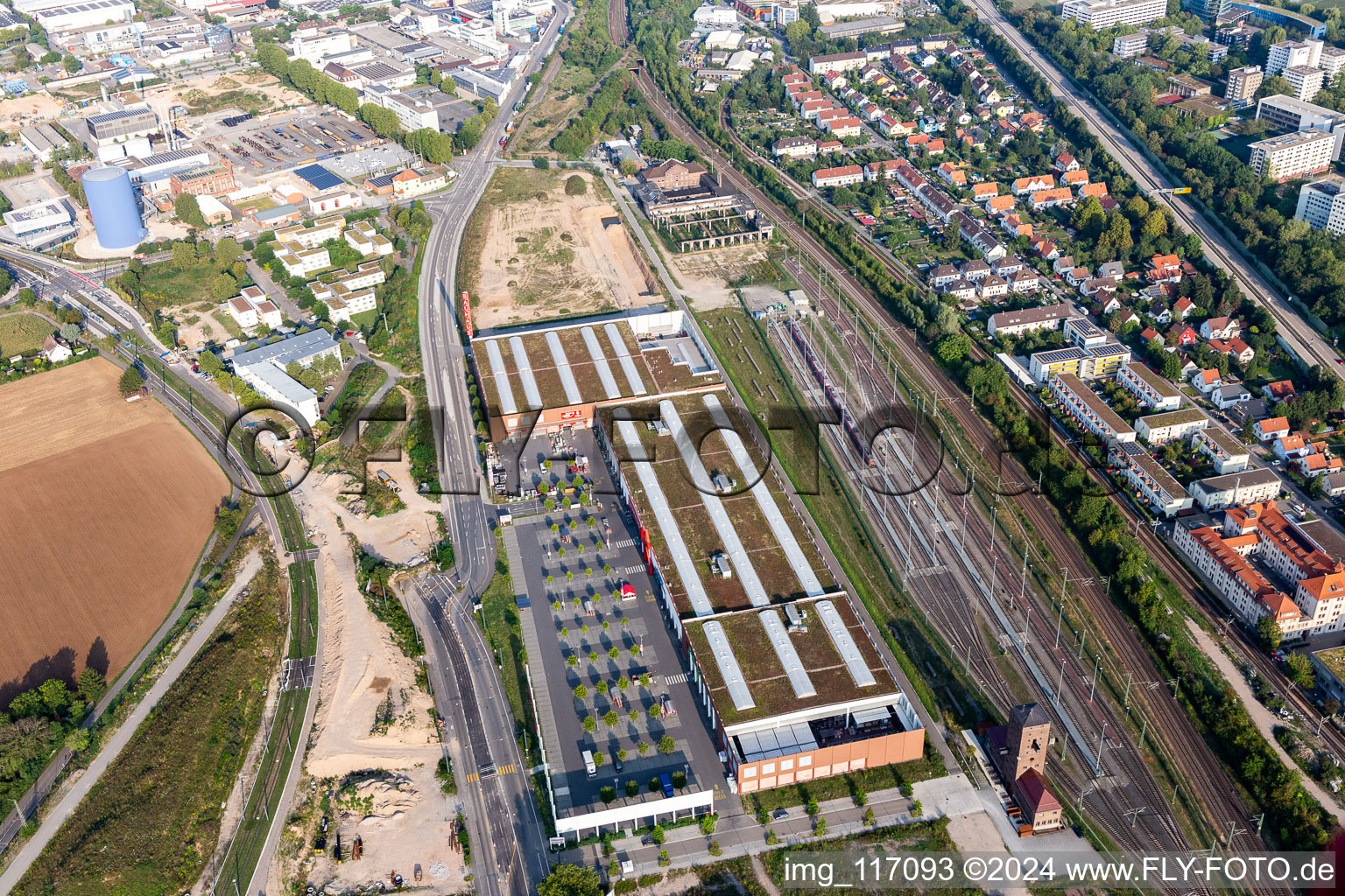 Aerial view of Bauhaus Heidelberg in the district Bahnstadt in Heidelberg in the state Baden-Wuerttemberg, Germany