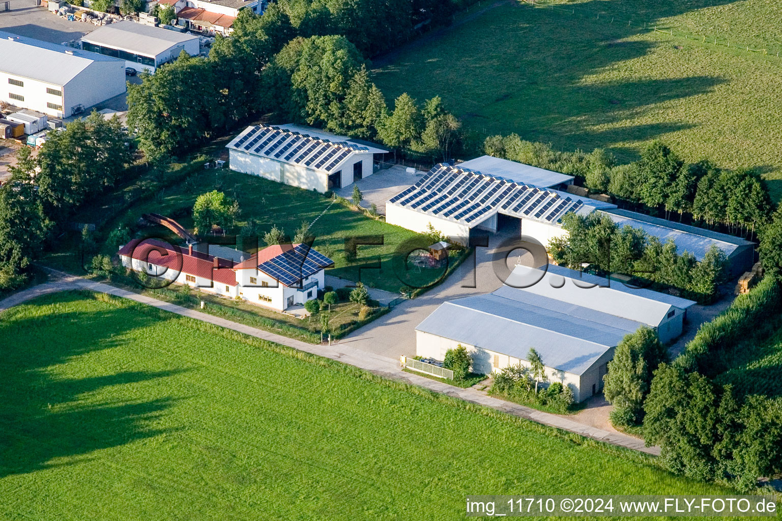 In the Rötzwiesen, Hof Fam. Kerth in the district Minderslachen in Kandel in the state Rhineland-Palatinate, Germany from the plane