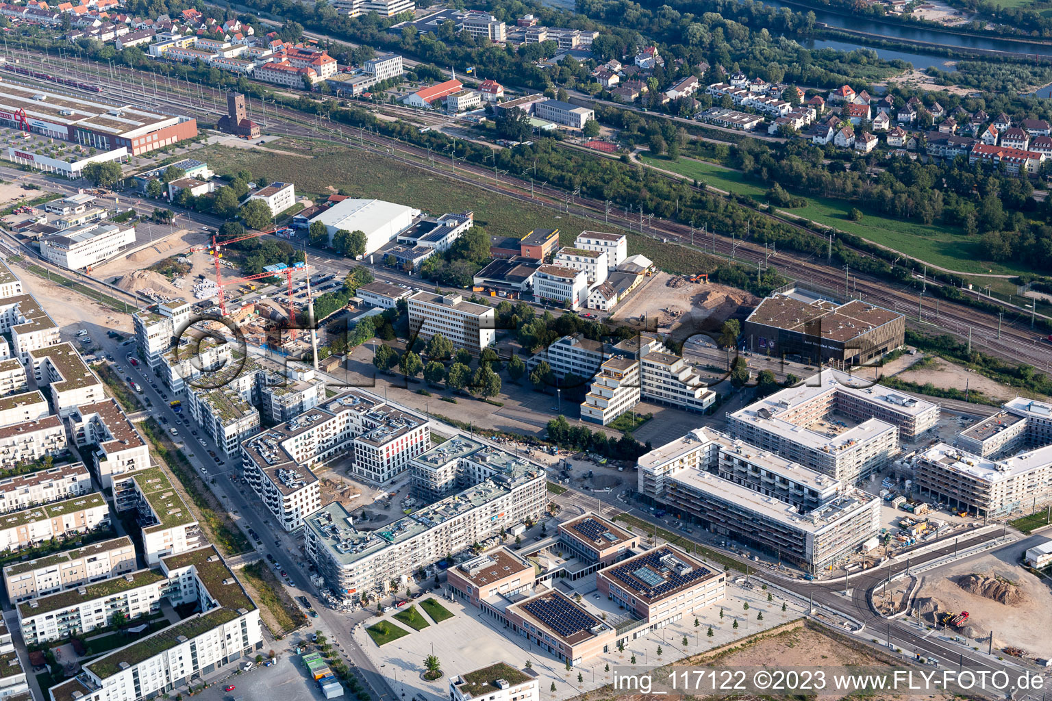 District Bahnstadt in Heidelberg in the state Baden-Wuerttemberg, Germany from a drone