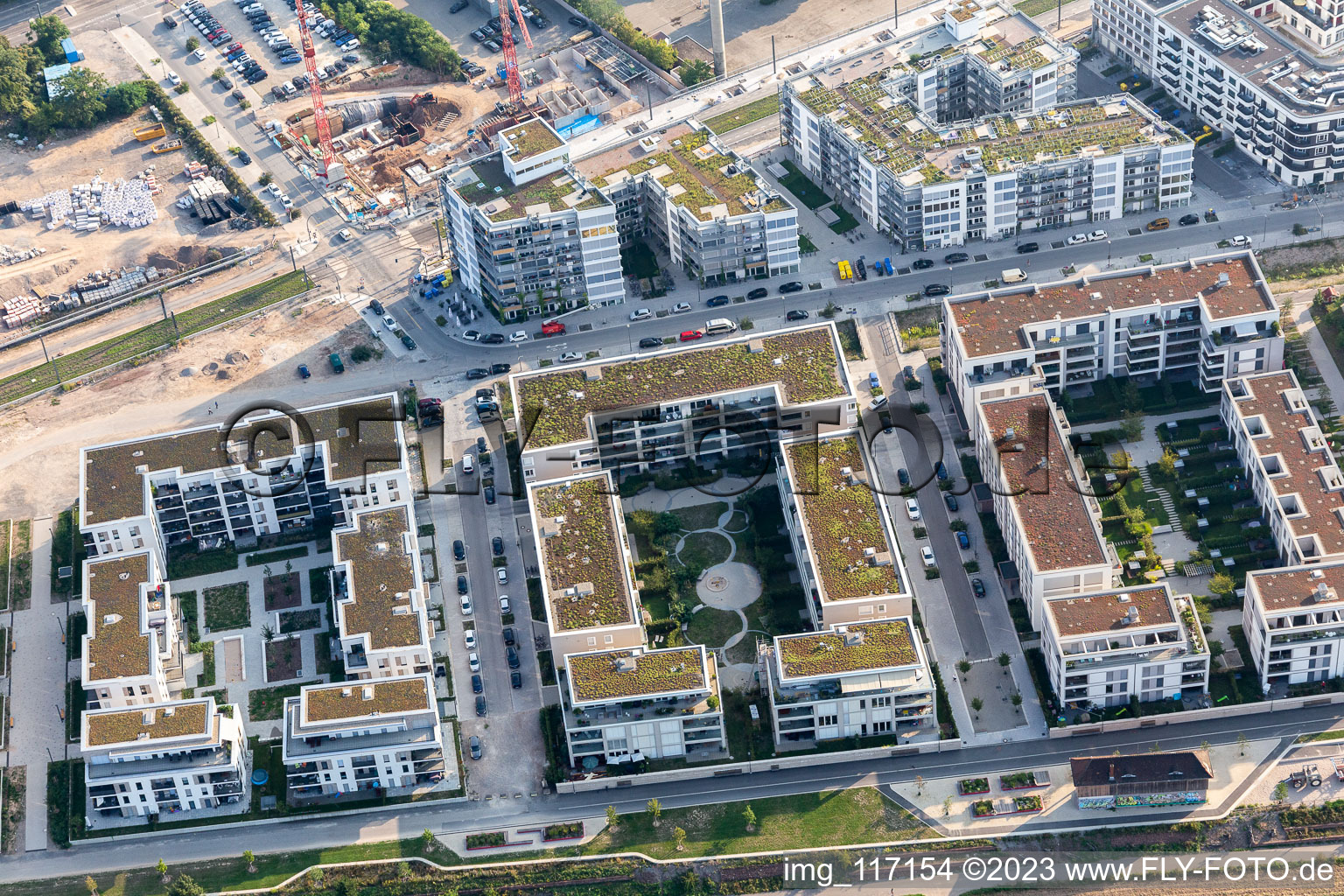 Aerial view of District Bahnstadt in Heidelberg in the state Baden-Wuerttemberg, Germany