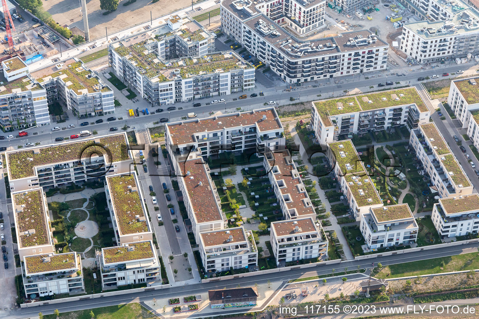 Aerial photograpy of District Bahnstadt in Heidelberg in the state Baden-Wuerttemberg, Germany