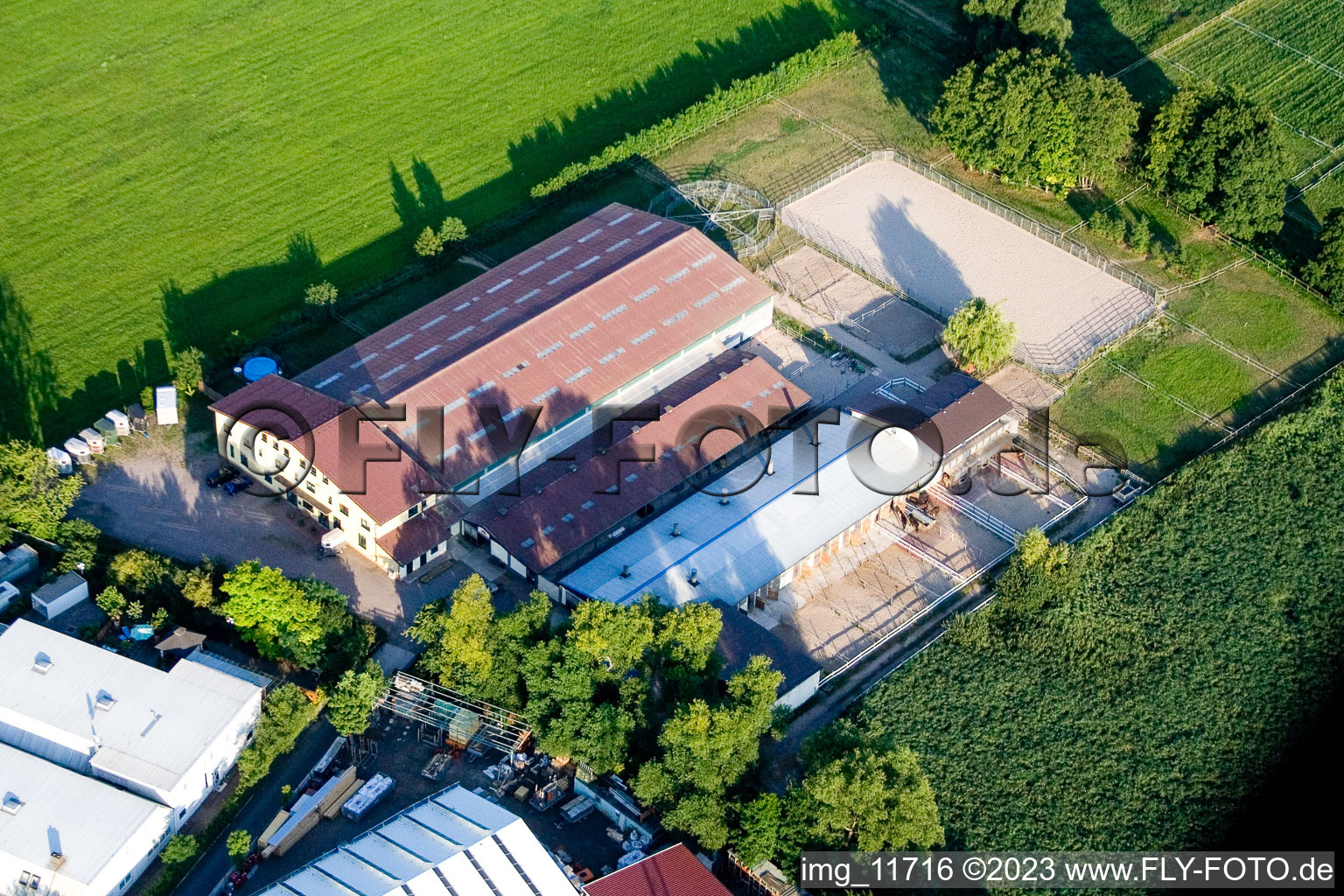 Aerial photograpy of Horse farm in the district Minderslachen in Kandel in the state Rhineland-Palatinate, Germany