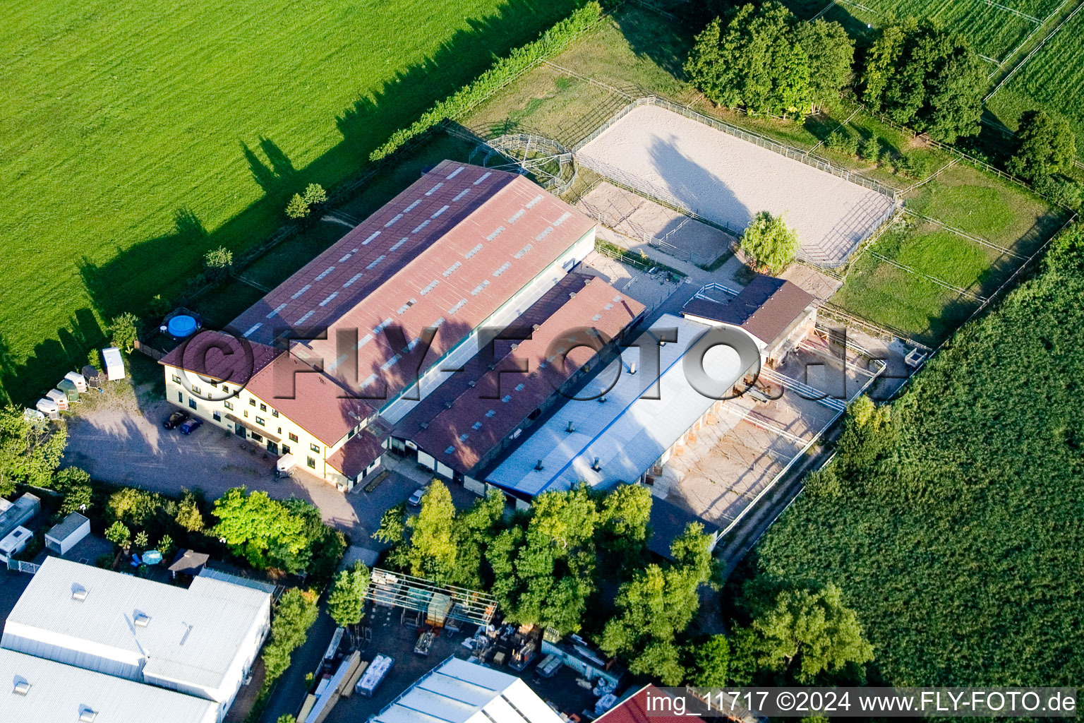 Oblique view of Horse farm in the district Minderslachen in Kandel in the state Rhineland-Palatinate, Germany