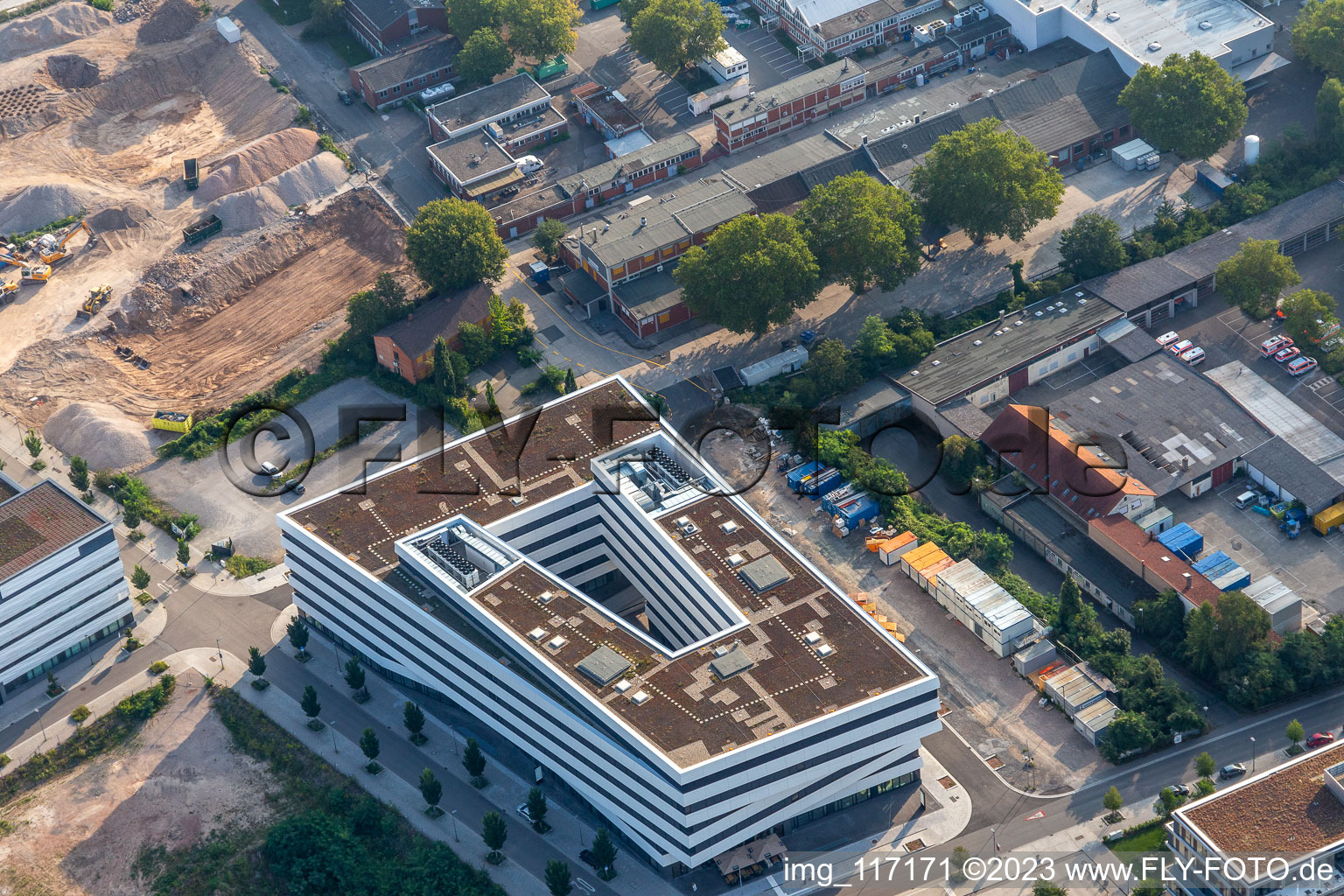 District Bahnstadt in Heidelberg in the state Baden-Wuerttemberg, Germany from the plane