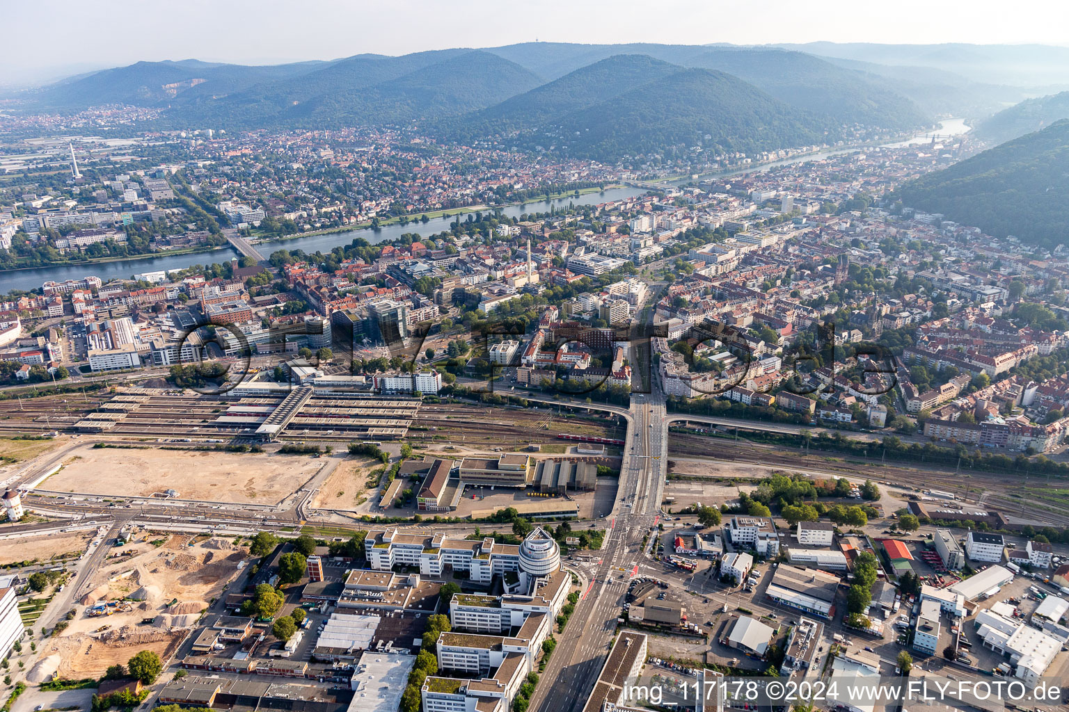 Bridge to district Weststadt between central station and Neckar river in Heidelberg in the state Baden-Wurttemberg, Germany