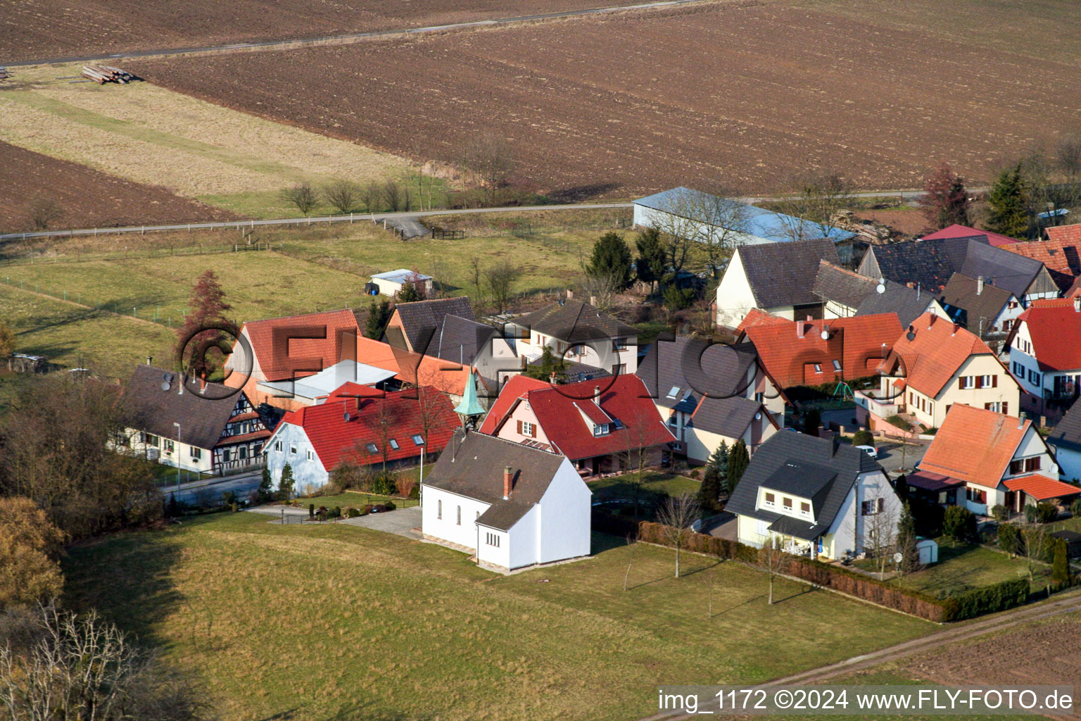 Niederlauterbach in the state Bas-Rhin, France viewn from the air