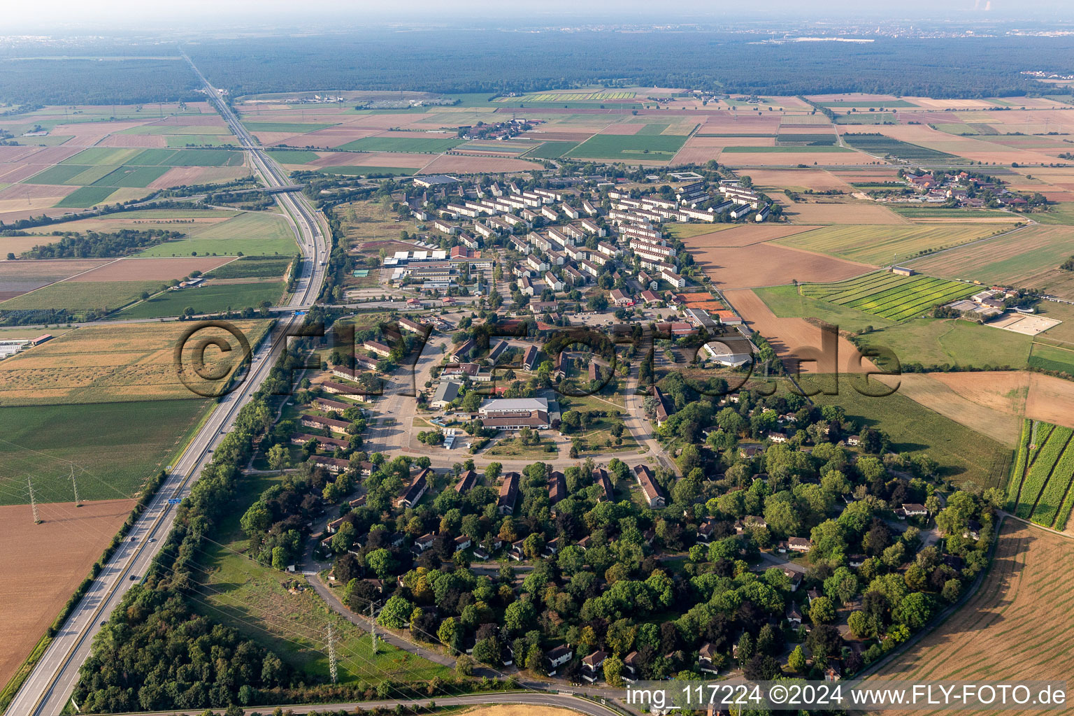 Refugee - buildings Erstaufnahmeeinrichtung of Lanof Baden-Wuerttemberg in the district Patrick-Henry-Village in Heidelberg in the state Baden-Wurttemberg, Germany seen from above