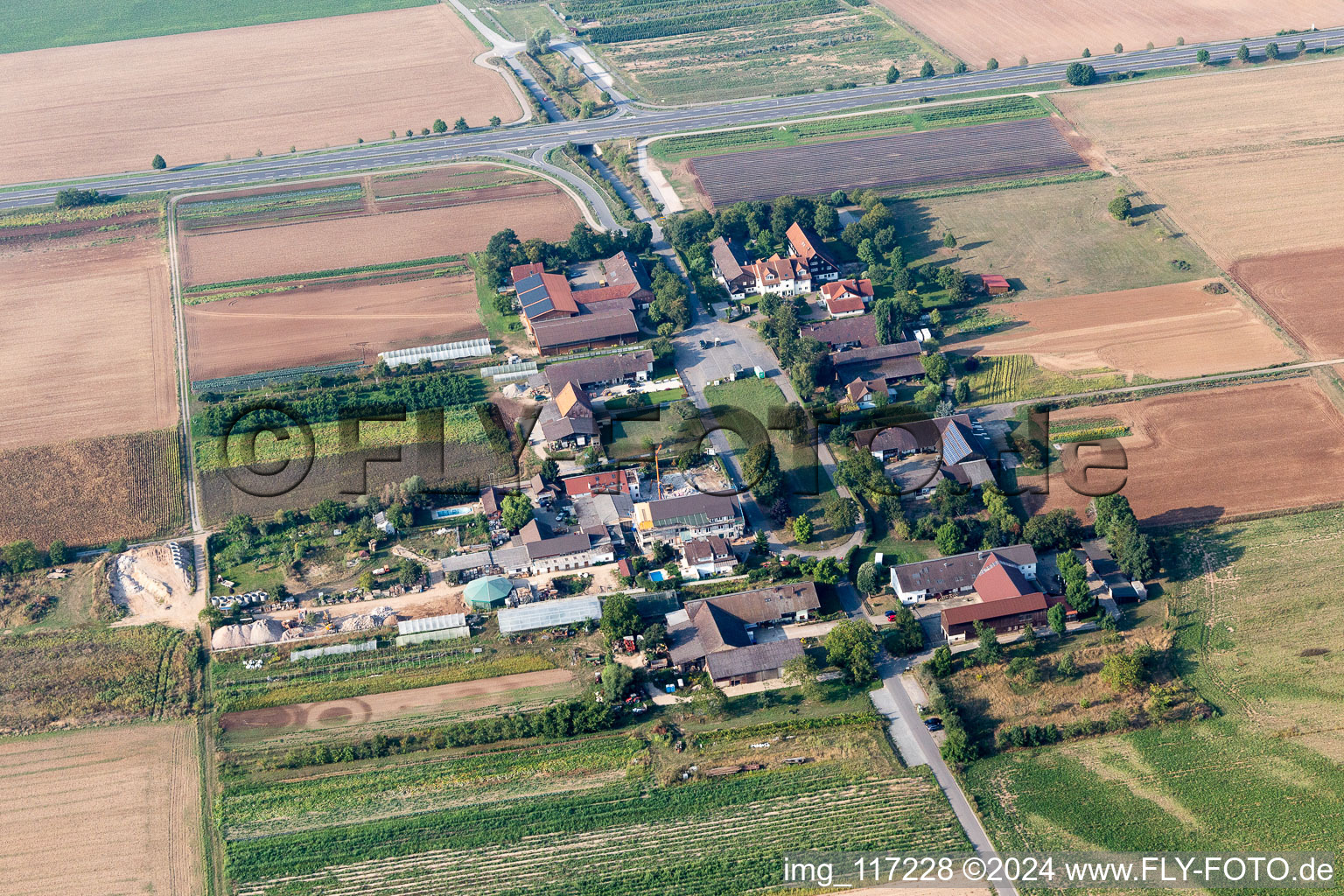 Homestead of a farm Kurpfalzhofm, Obsthof Gieser, Heidelberger Holzofenbaeckerei, Mampel Hofladen and Erdbeeren Selbst Pfluecken Hof in Heidelberg in the state Baden-Wurttemberg, Germany