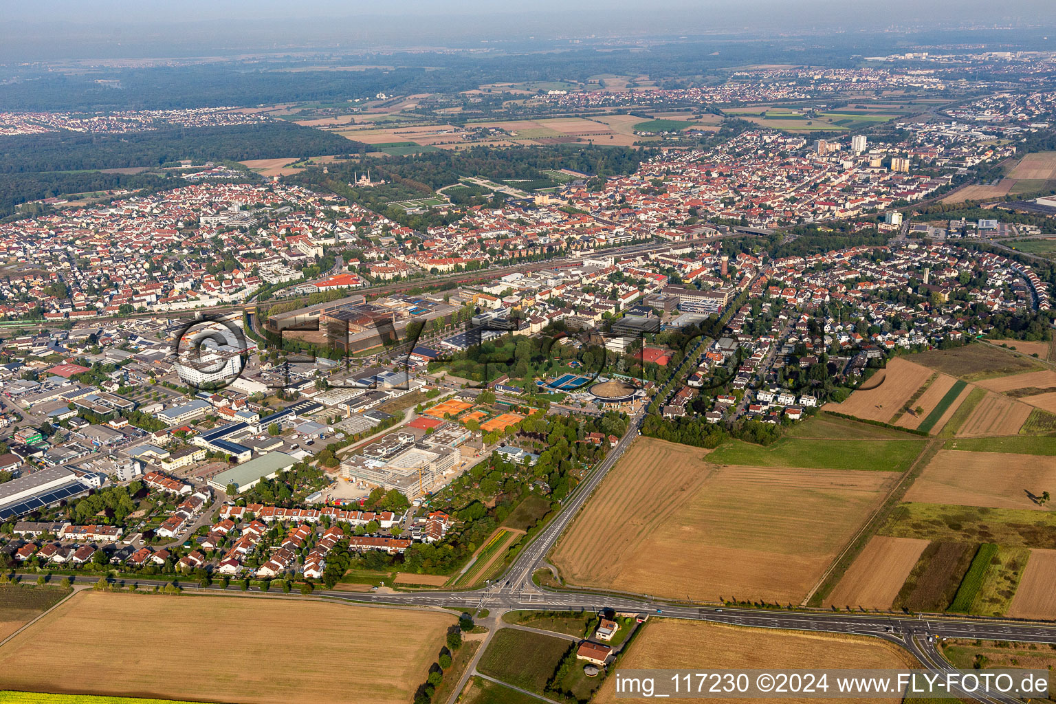 Schwetzingen in the state Baden-Wuerttemberg, Germany from above