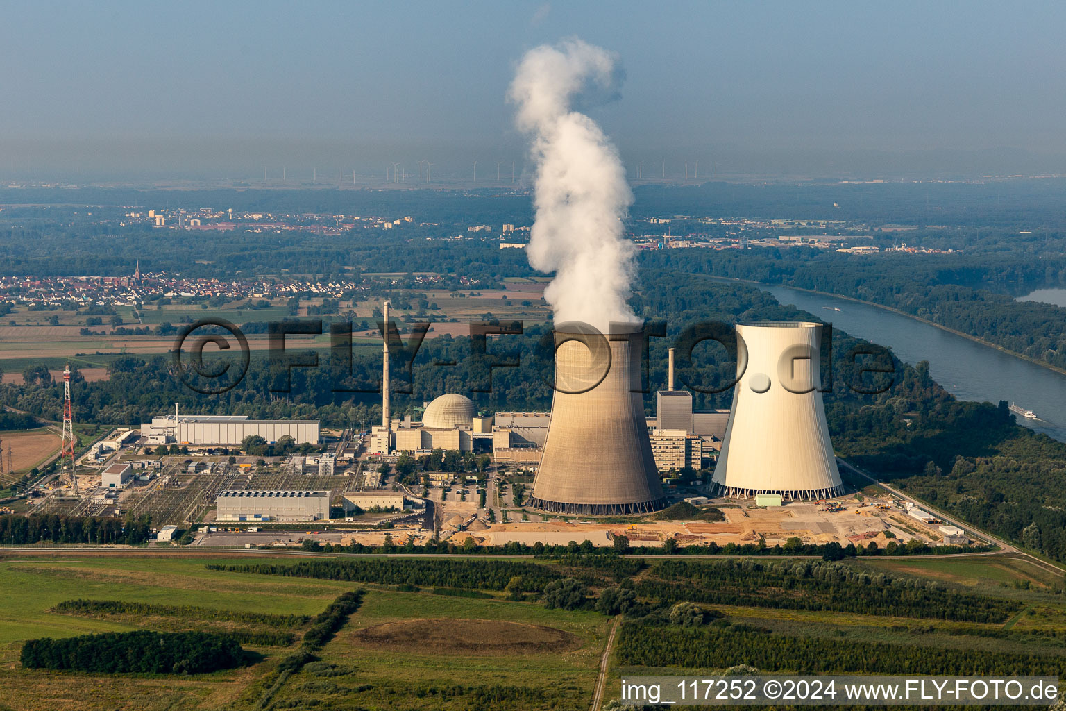 Only one cooling tower still active at nuclear power plant in Philippsburg in the state Baden-Wuerttemberg, Germany