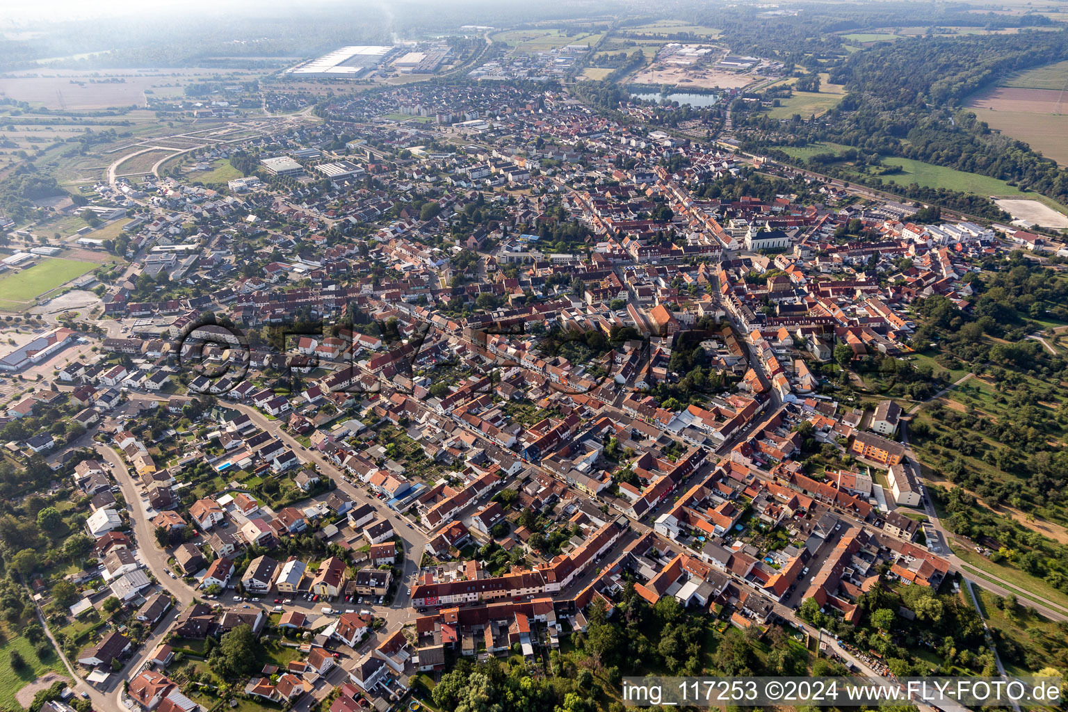 Aerial view of Philippsburg in the state Baden-Wuerttemberg, Germany