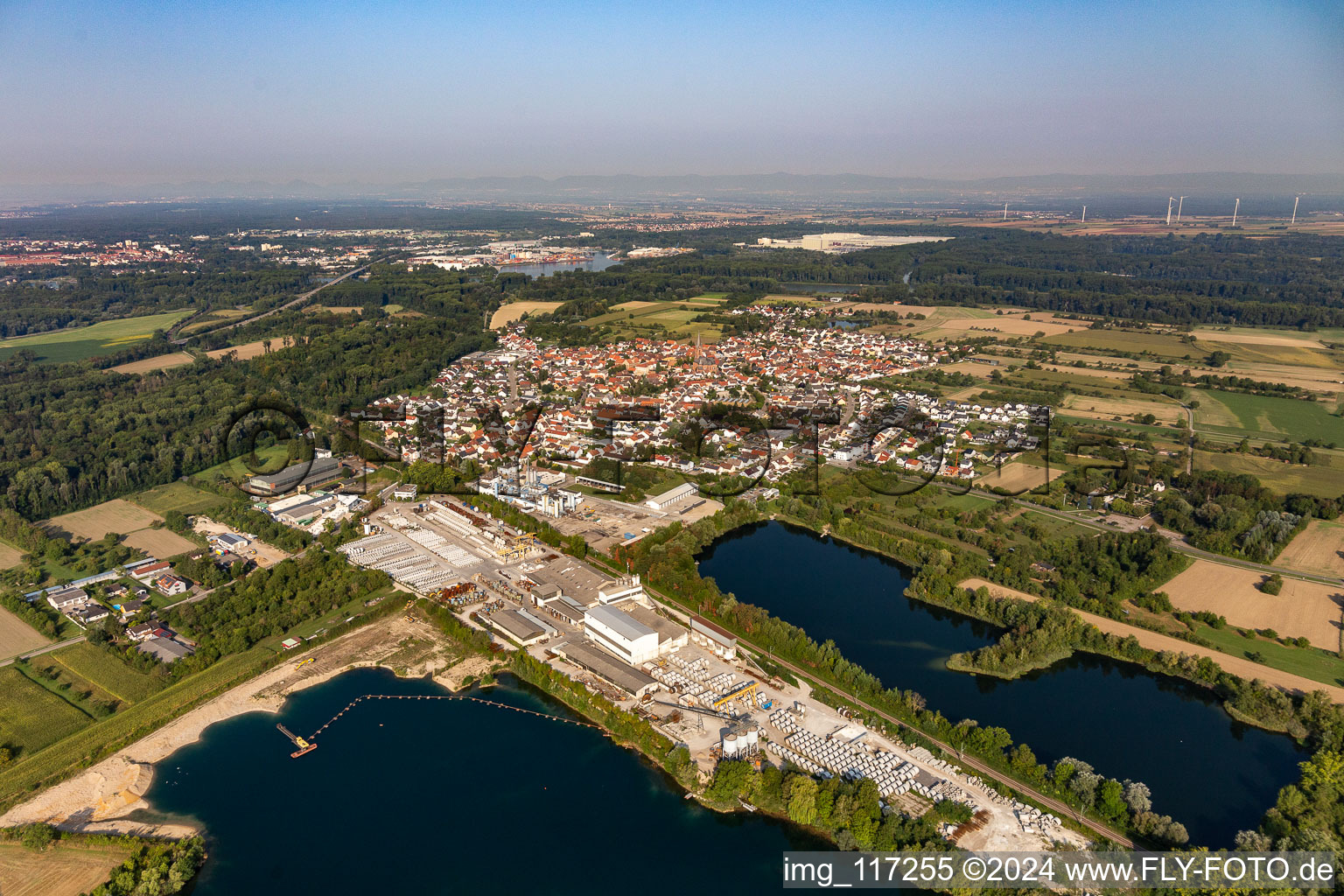 Concrete plant between Schäfersee and Vettersee in the district Rheinsheim in Philippsburg in the state Baden-Wuerttemberg, Germany