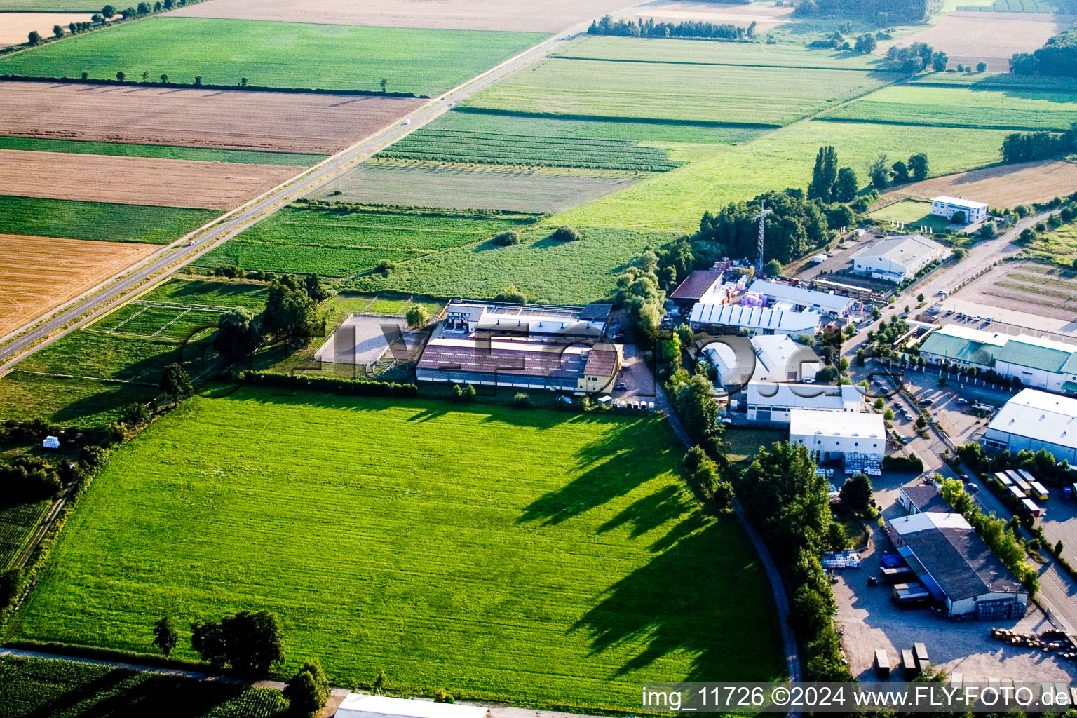 Horse farm in the district Minderslachen in Kandel in the state Rhineland-Palatinate, Germany from above