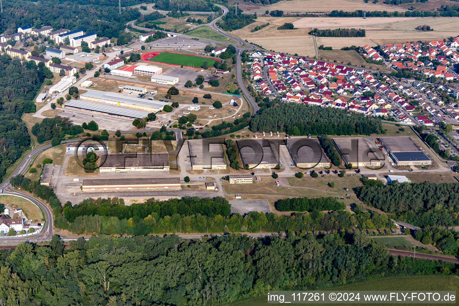 Aerial view of South Palatinate Barracks in Germersheim in the state Rhineland-Palatinate, Germany