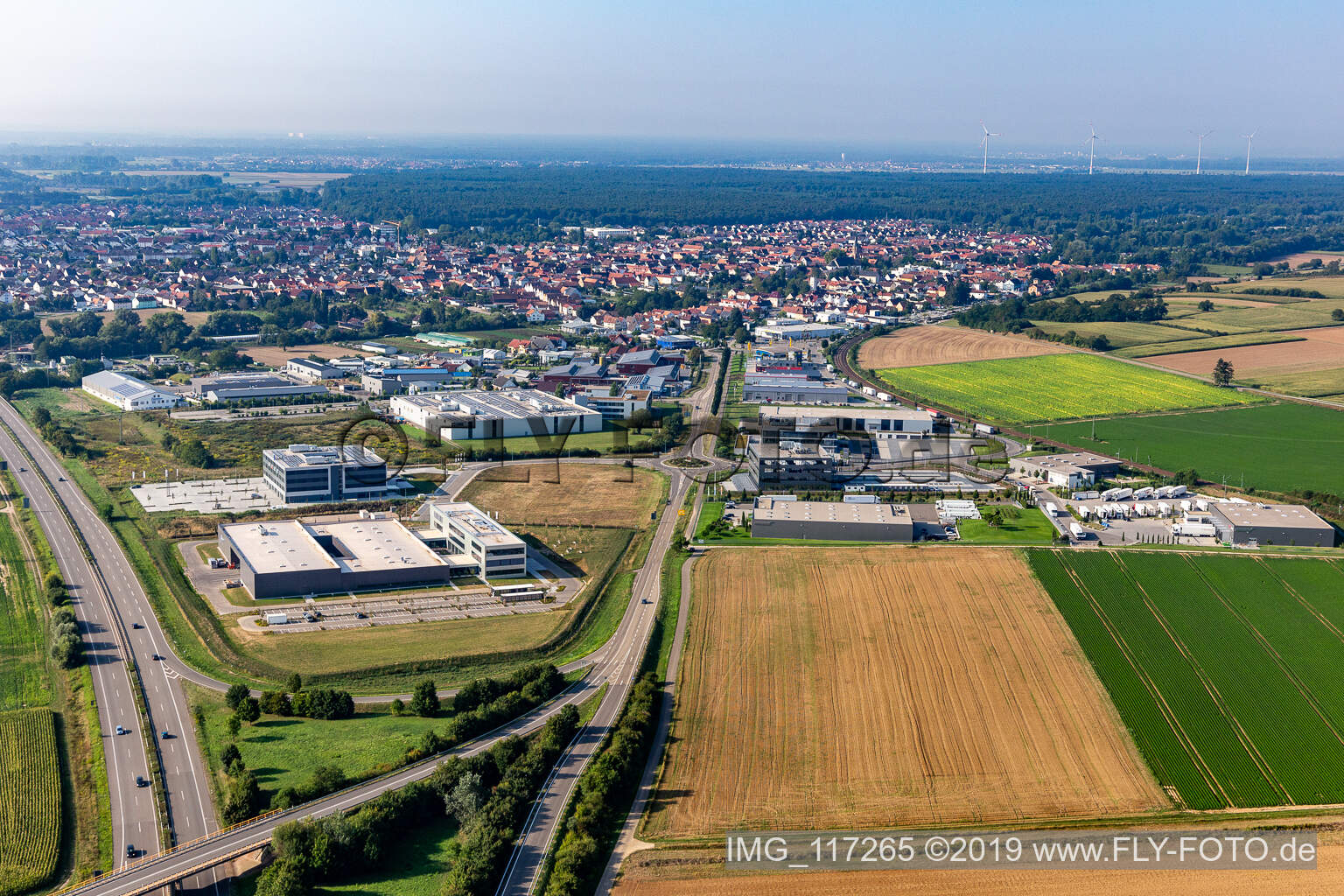 Bird's eye view of North industrial area in Rülzheim in the state Rhineland-Palatinate, Germany