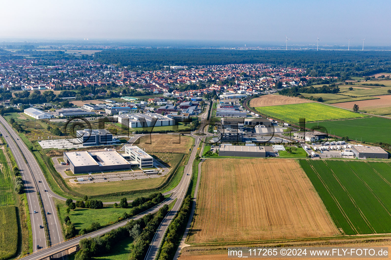 Bird's eye view of Industrial area north in Rülzheim in the state Rhineland-Palatinate, Germany