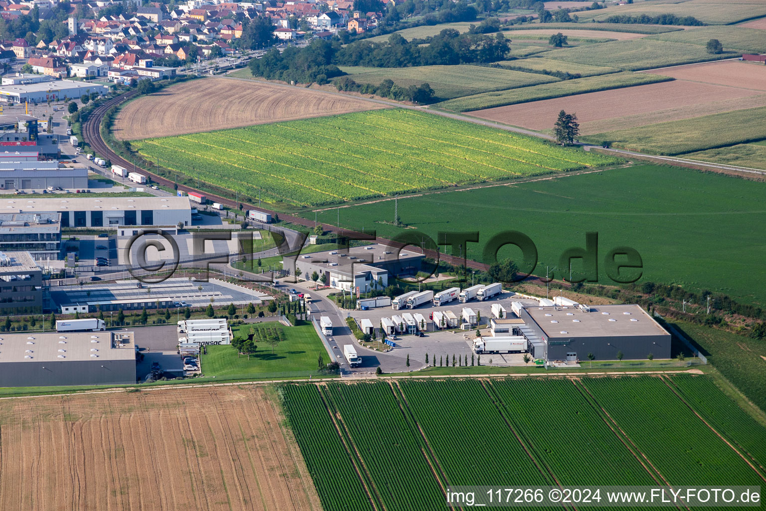 Industrial area north in Rülzheim in the state Rhineland-Palatinate, Germany viewn from the air