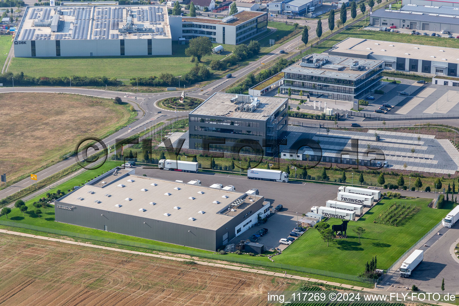 Industrial area north in Rülzheim in the state Rhineland-Palatinate, Germany from the drone perspective