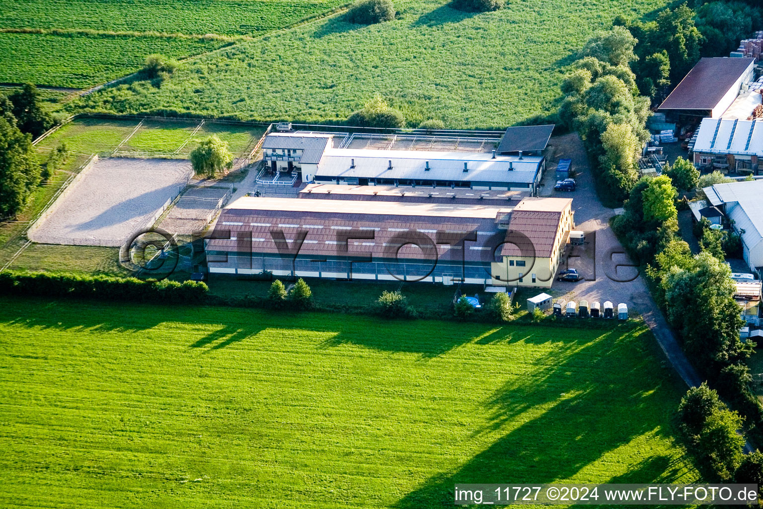 Horse farm in the district Minderslachen in Kandel in the state Rhineland-Palatinate, Germany out of the air