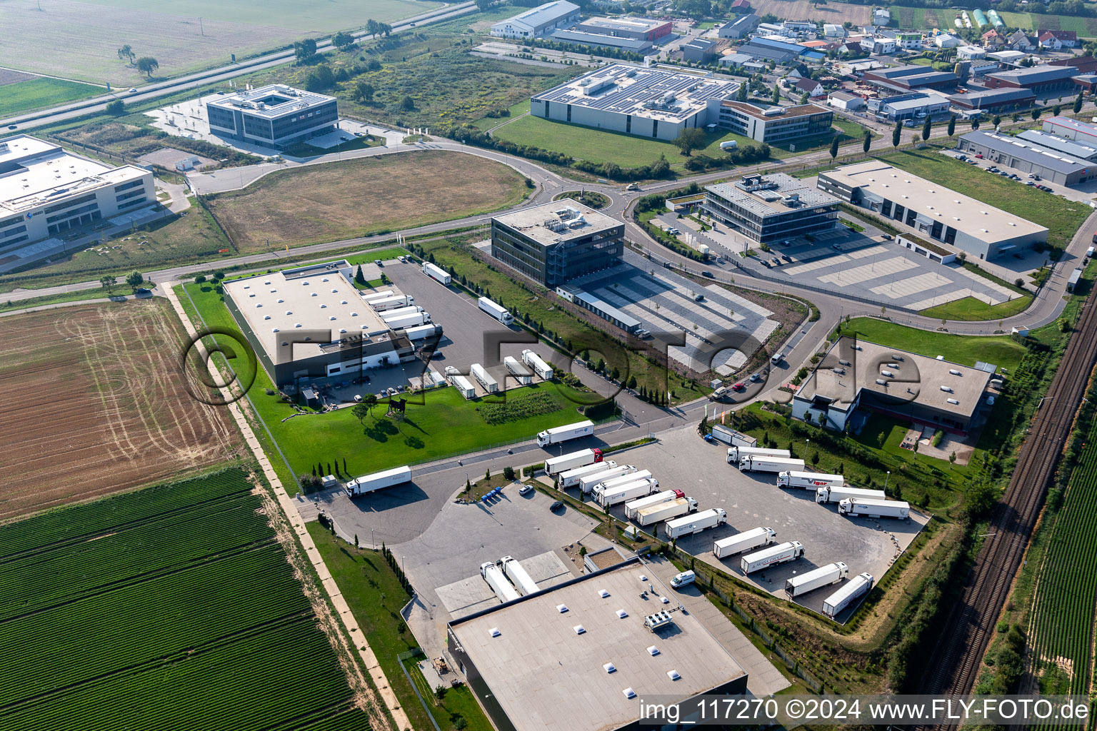 Industrial area north in Rülzheim in the state Rhineland-Palatinate, Germany from a drone