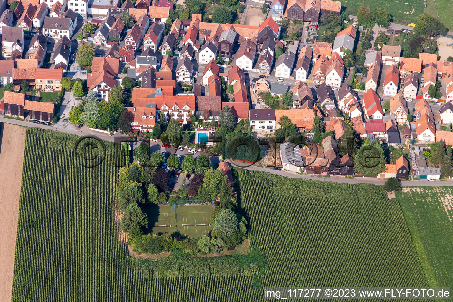 Aerial view of Hotel Restaurant Krone in the district Hayna in Herxheim bei Landau in the state Rhineland-Palatinate, Germany