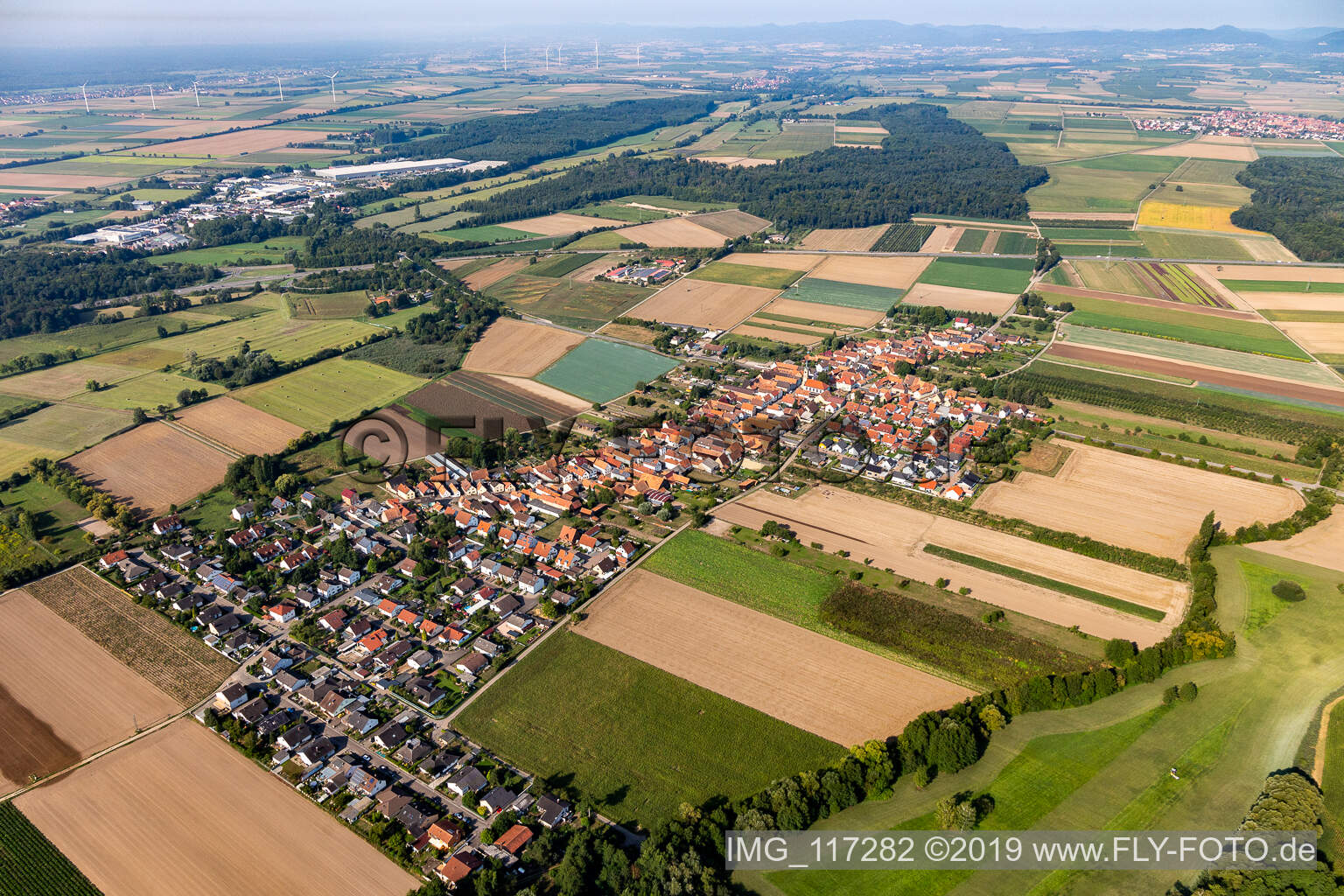 Erlenbach bei Kandel in the state Rhineland-Palatinate, Germany from the plane