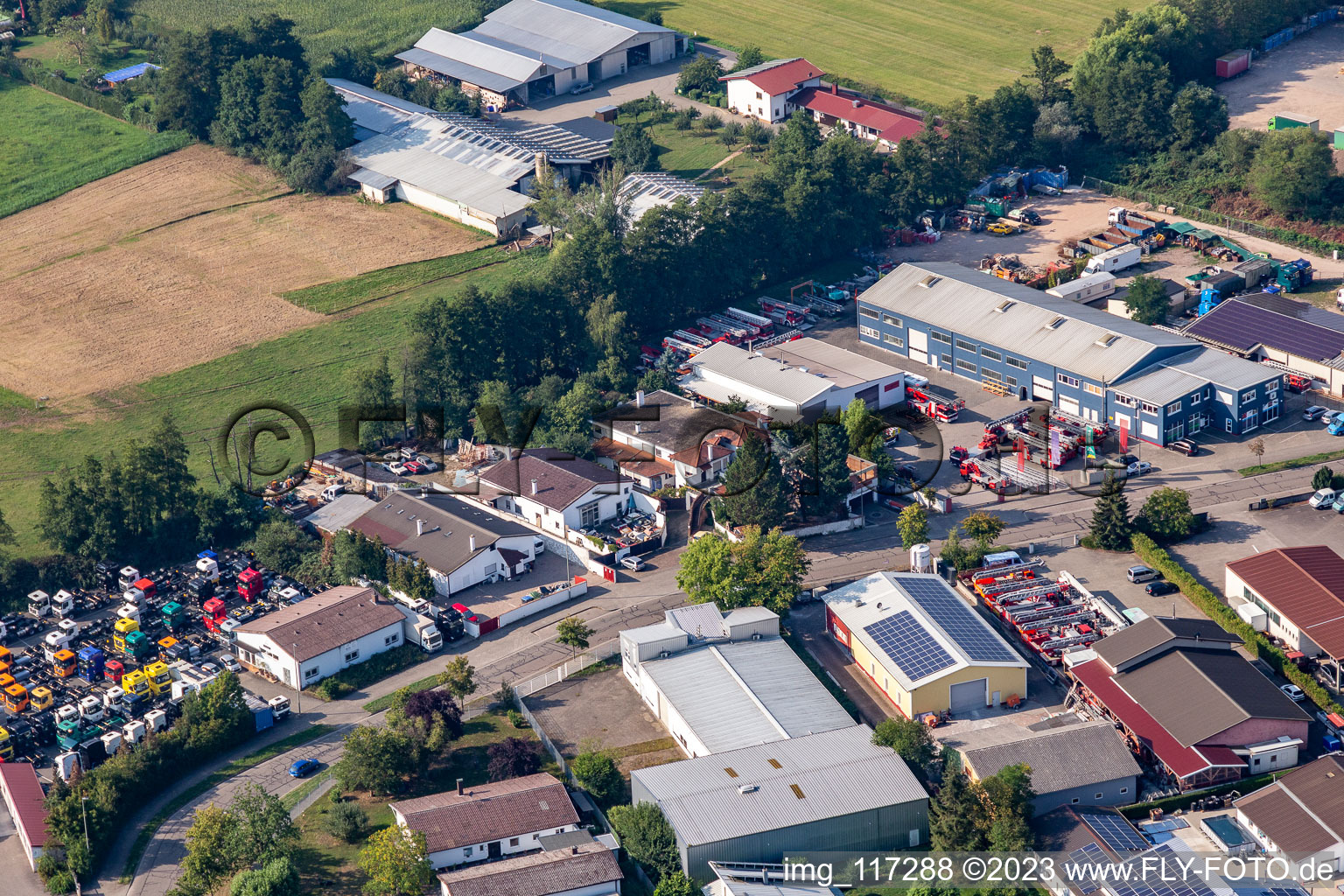 Aerial view of Horst industrial area in the district Minderslachen in Kandel in the state Rhineland-Palatinate, Germany