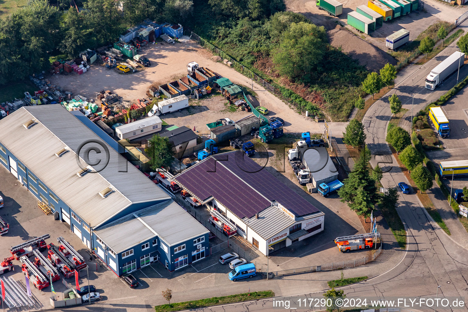 Oblique view of Horst Industrial Estate in the district Minderslachen in Kandel in the state Rhineland-Palatinate, Germany