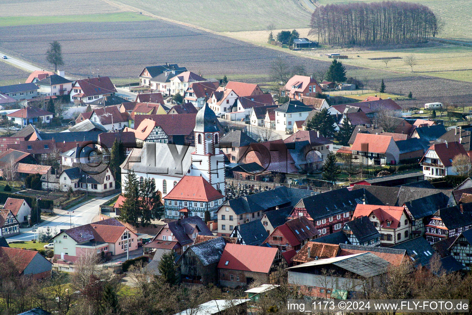 Drone recording of Niederlauterbach in the state Bas-Rhin, France