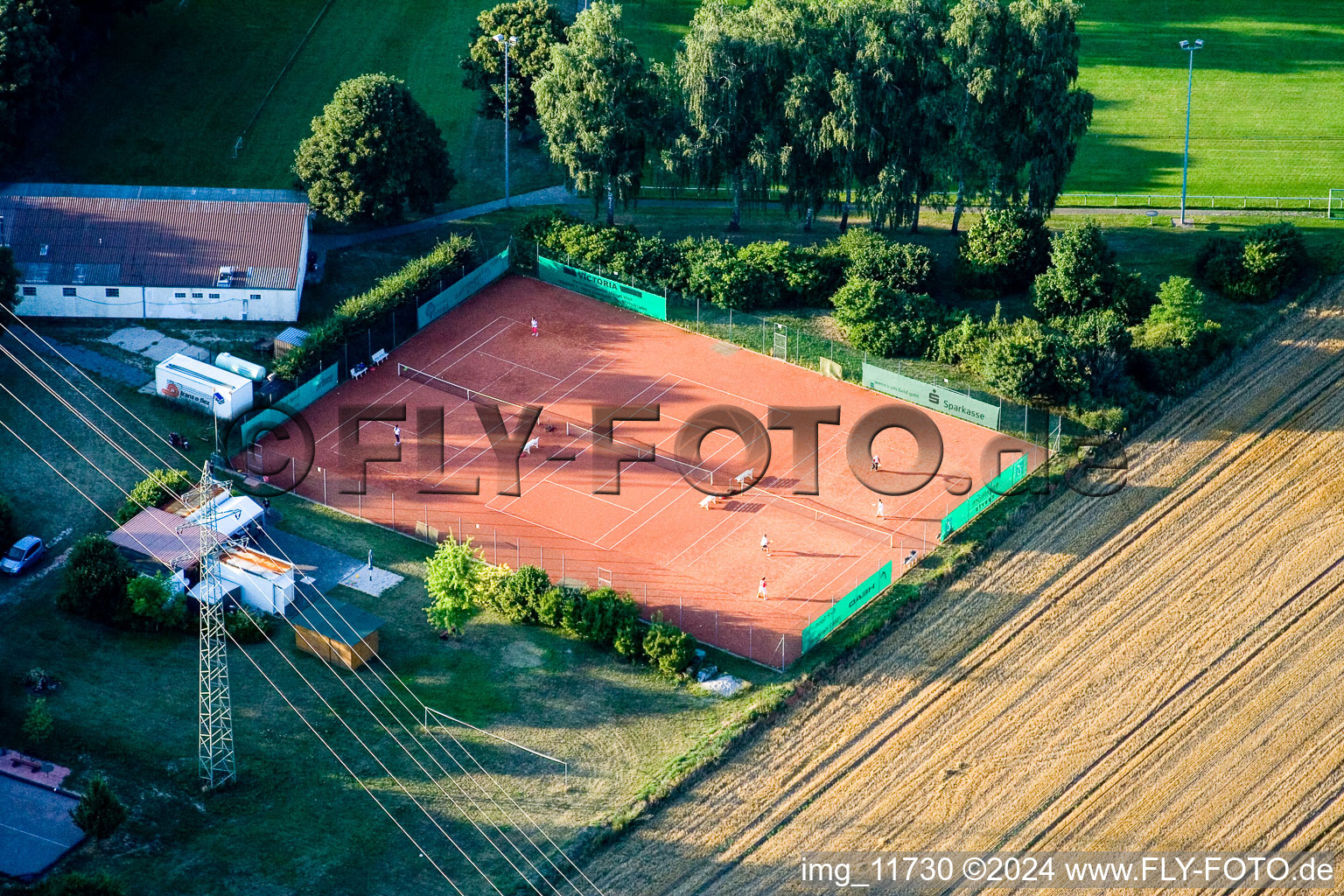 Aerial view of Tennis Club SV 1965 in Erlenbach bei Kandel in the state Rhineland-Palatinate, Germany