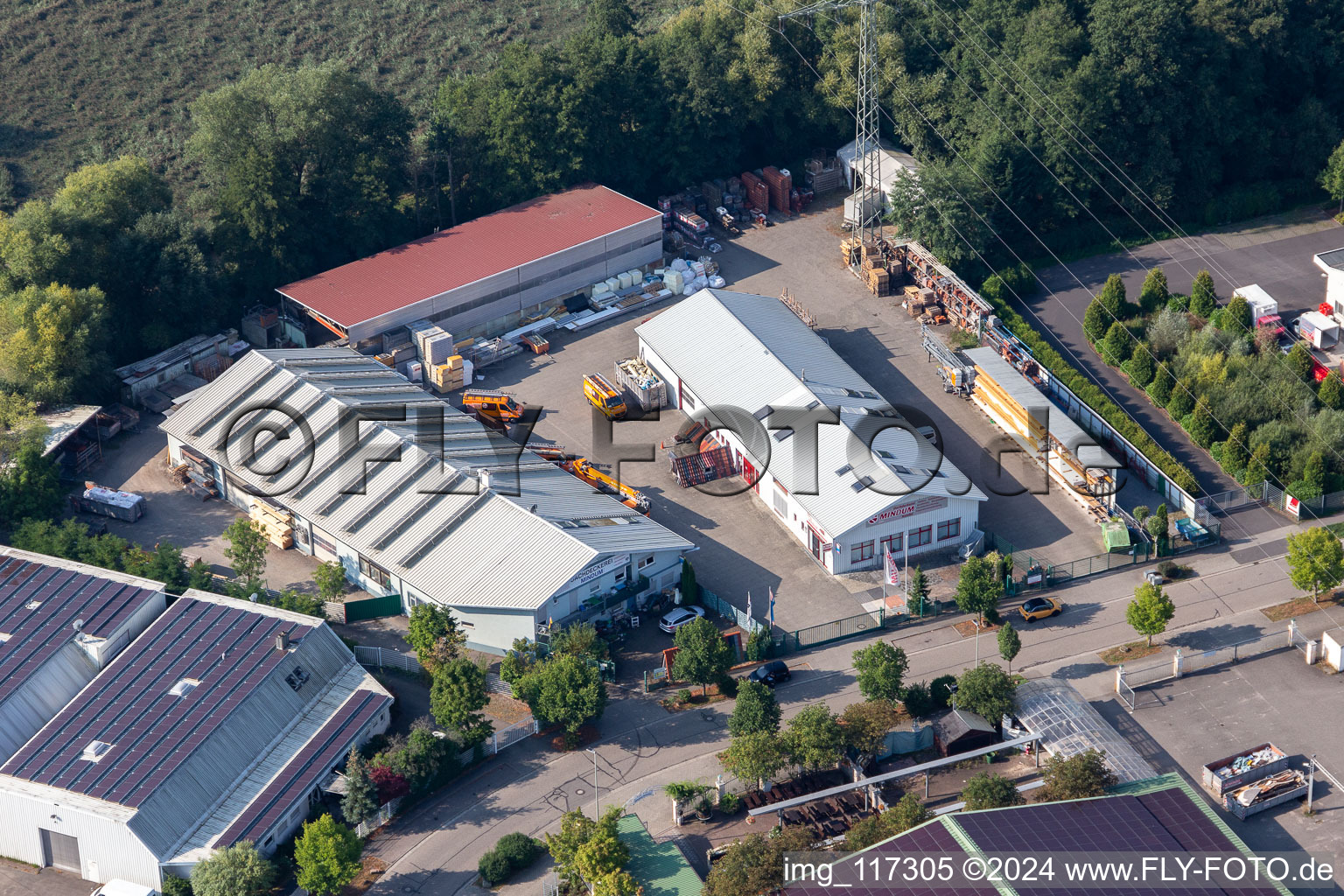 Industrial estate and company settlement Horst with Dachdeckerei Mindum in the district Gewerbegebiet Horst in Kandel in the state Rhineland-Palatinate, Germany