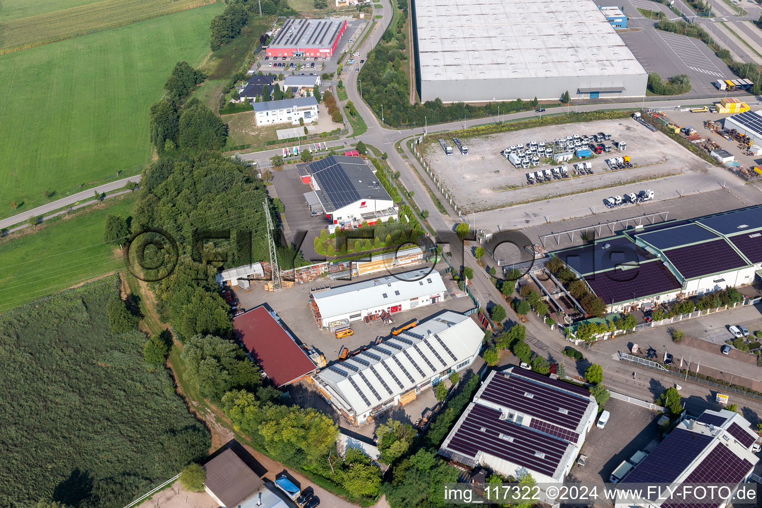 Oblique view of Roofing, scaffolding and construction plumbing Mindum, in the Horst industrial area in the district Minderslachen in Kandel in the state Rhineland-Palatinate, Germany