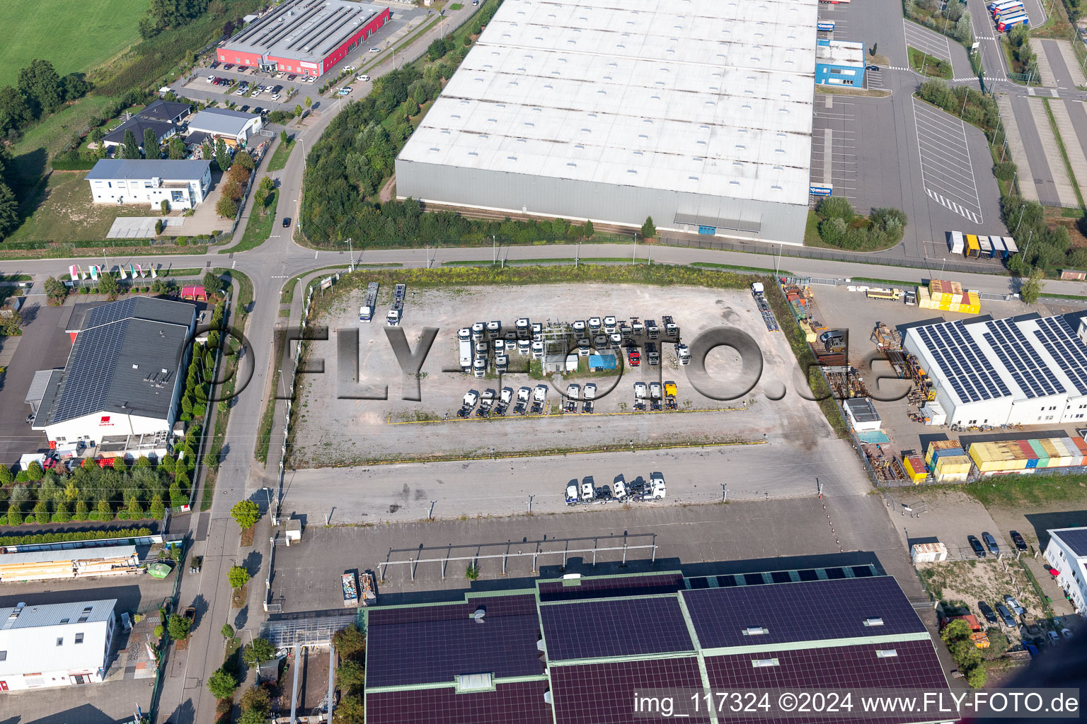 Horst Industrial Estate in the district Minderslachen in Kandel in the state Rhineland-Palatinate, Germany seen from a drone