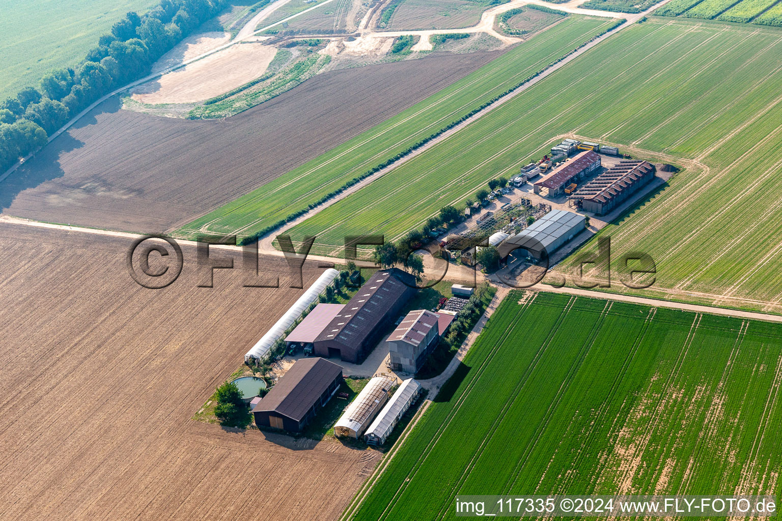 Aerial view of Aussiedlerhof in Kandel in the state Rhineland-Palatinate, Germany