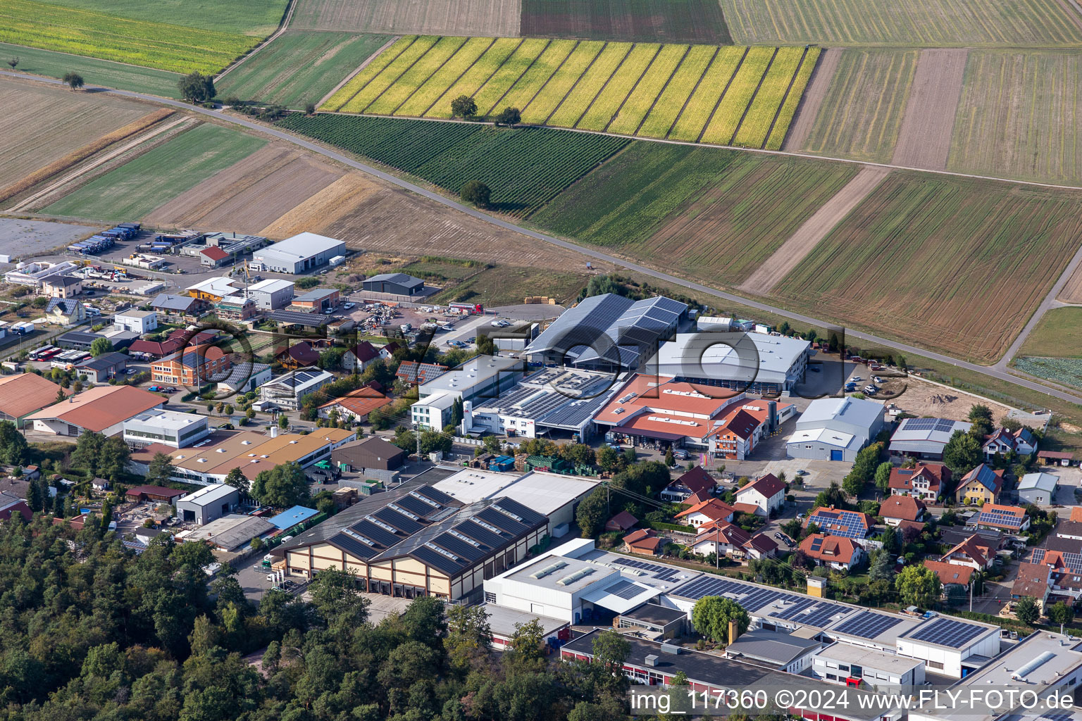 Oblique view of Im Gereut industrial estate, HGGS LaserCUT GmbH & Co. KG in Hatzenbühl in the state Rhineland-Palatinate, Germany