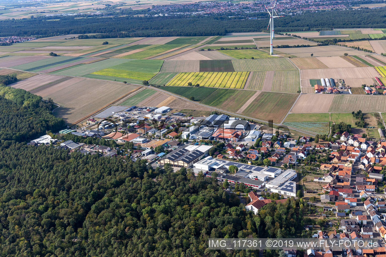 Commercial area Im Gereut, HGGS LaserCUT GmbH & Co. KG in Hatzenbühl in the state Rhineland-Palatinate, Germany from above