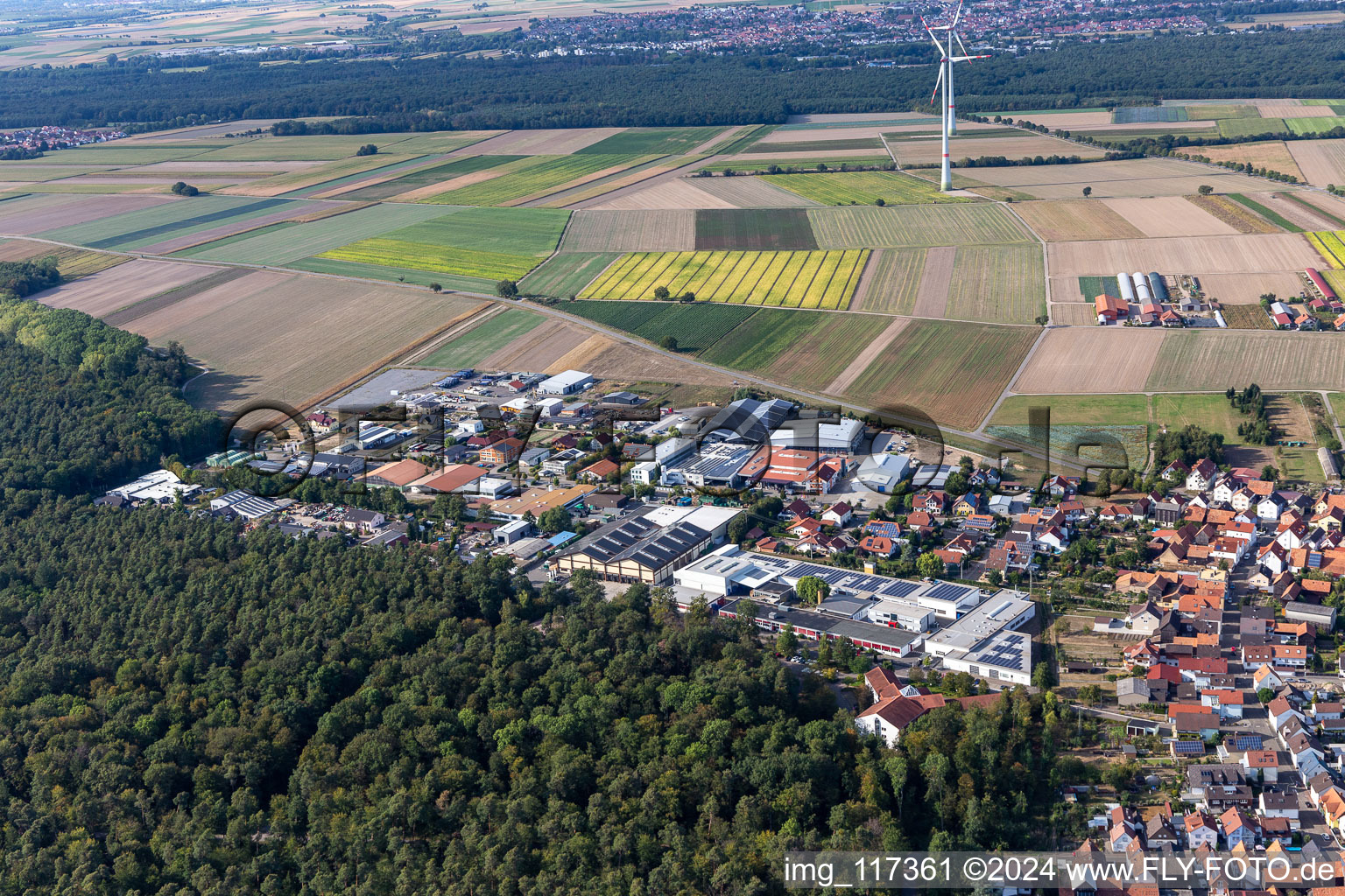 Im Gereut industrial estate, HGGS LaserCUT GmbH & Co. KG in Hatzenbühl in the state Rhineland-Palatinate, Germany from above