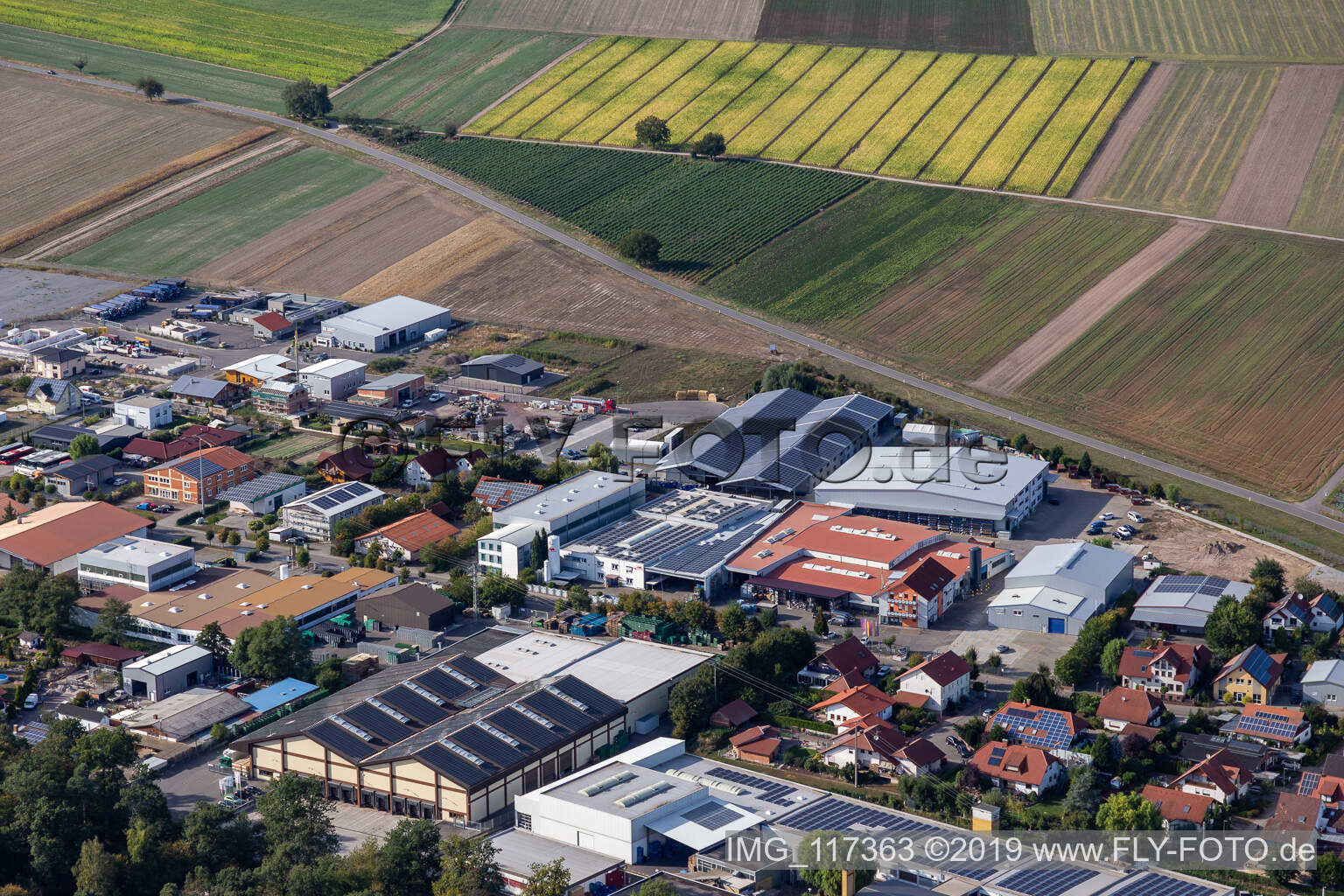 Commercial area Im Gereut, HGGS LaserCUT GmbH & Co. KG in Hatzenbühl in the state Rhineland-Palatinate, Germany seen from above
